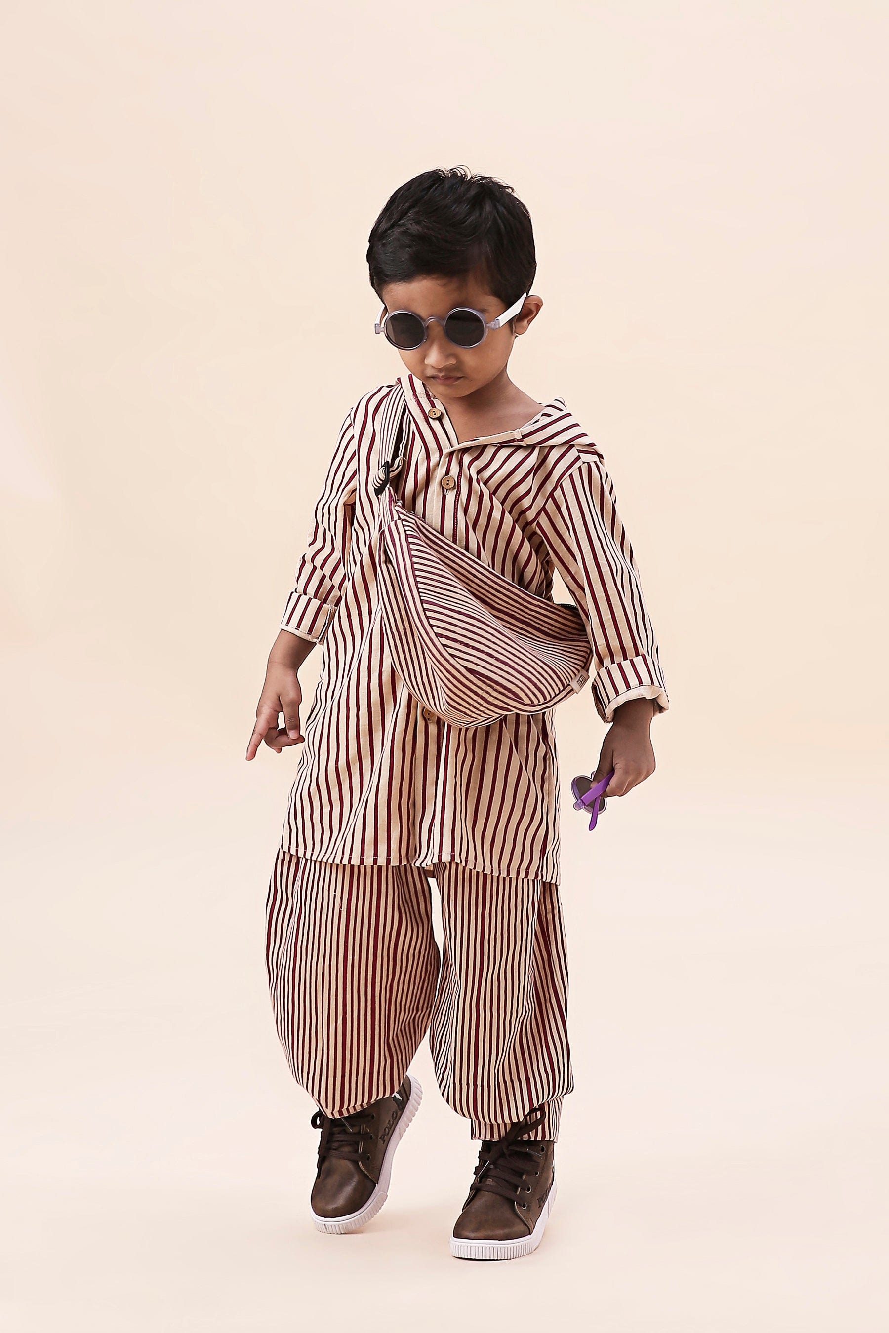 Mati Outfit Sets Mini MATI Boy's Hooded Mauve Striped Set (2 PCS)
