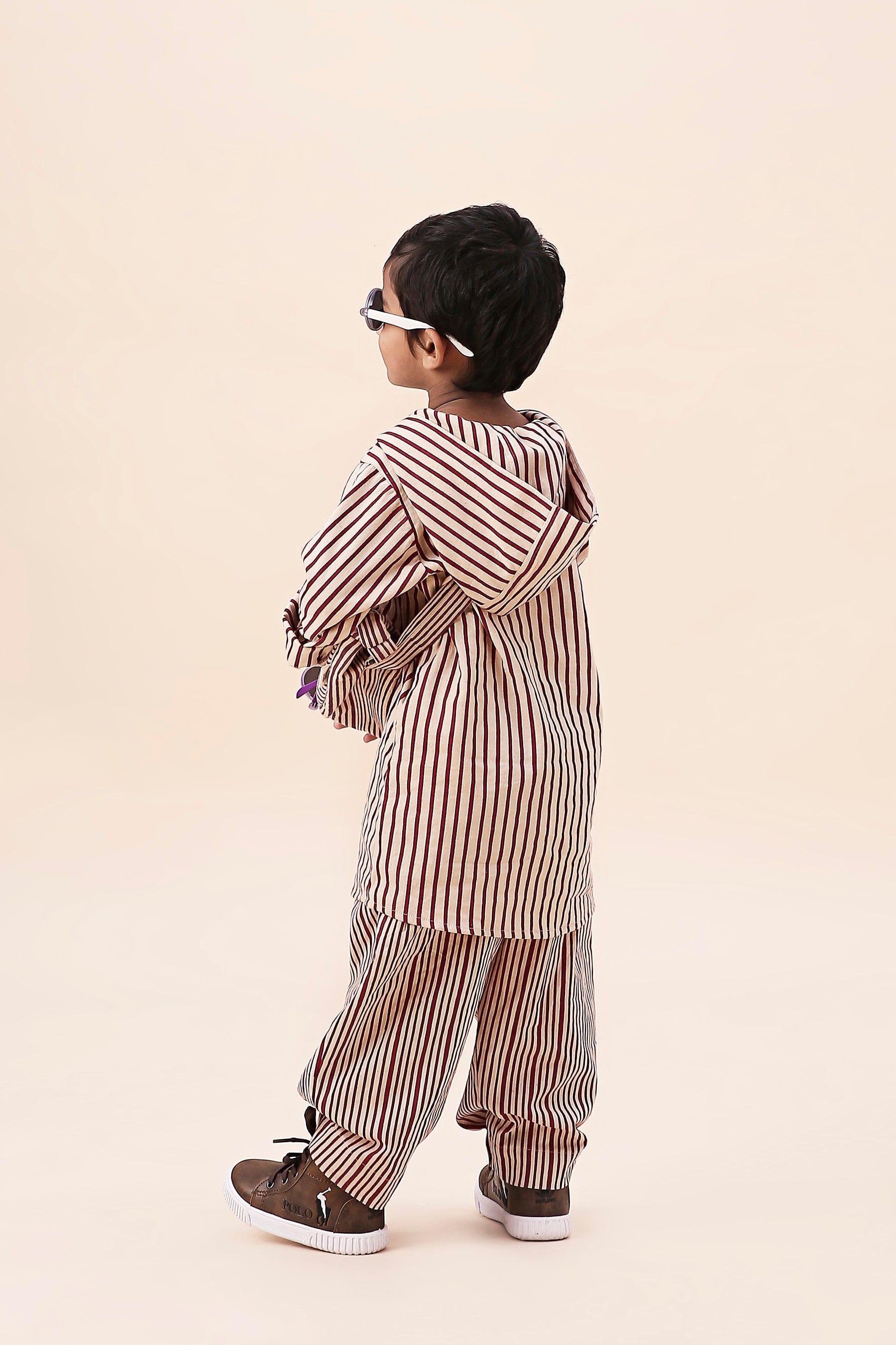 Mati Outfit Sets Mini MATI Boy's Hooded Mauve Striped Set (2 PCS)