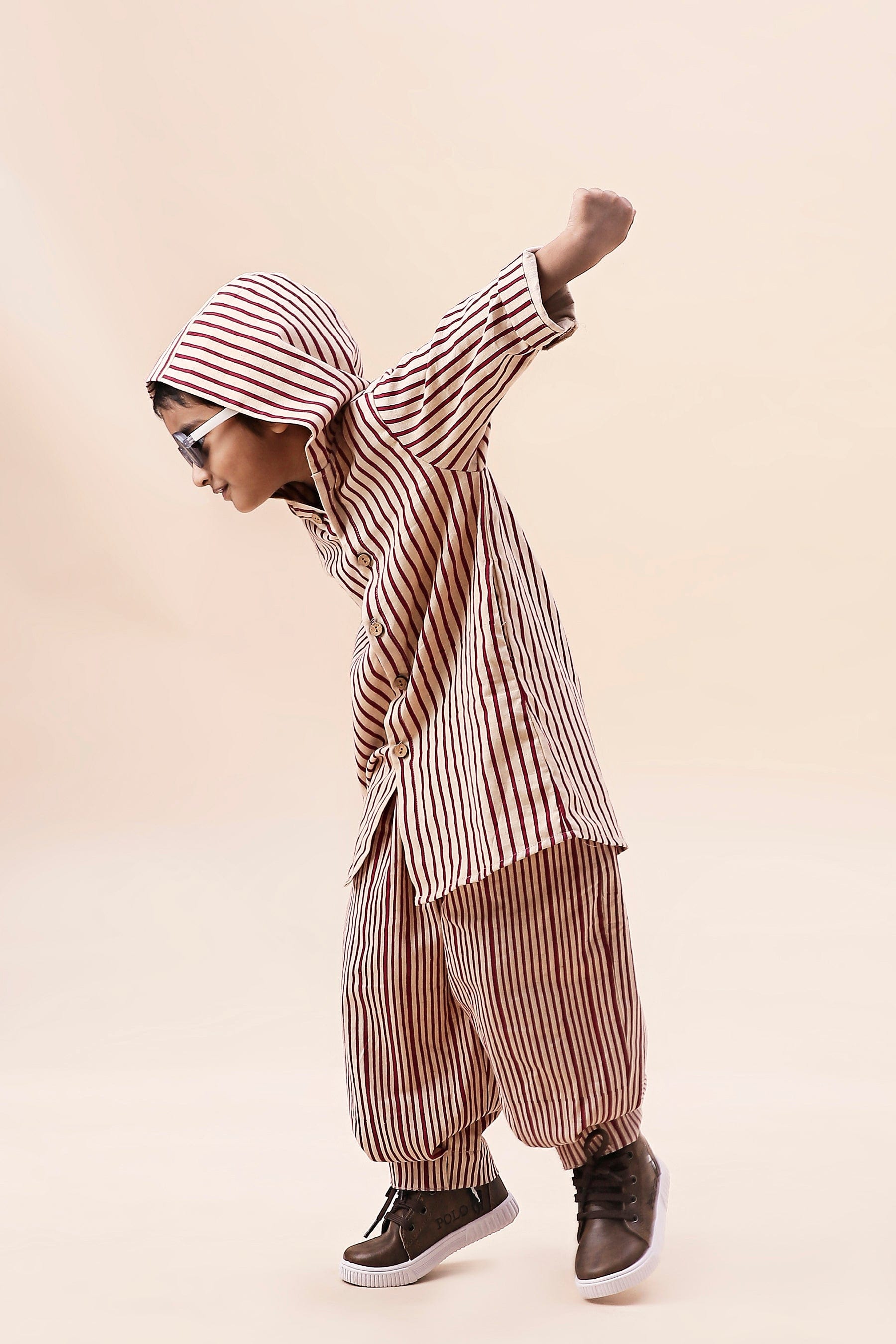 Mati Outfit Sets Mini MATI Boy's Hooded Mauve Striped Set (2 PCS)