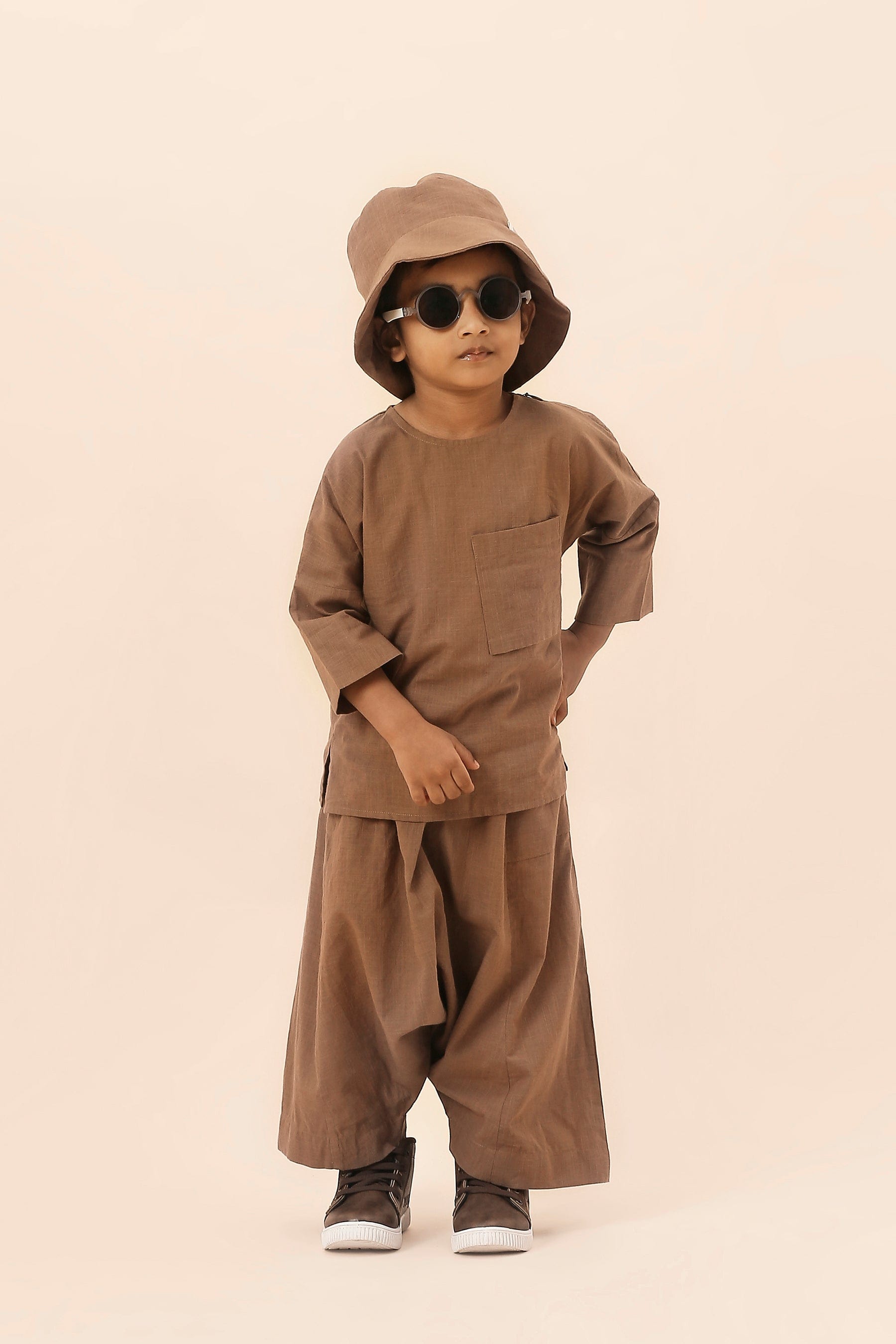Mati Outfit Sets Mini MATI Boys Beige Cross Pocket Top & Harem Pants Set (2 PCS)