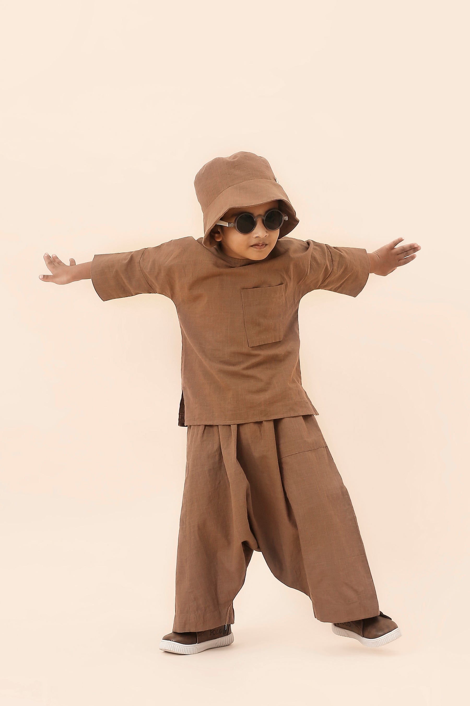 Mati Outfit Sets Mini MATI Boys Beige Cross Pocket Top & Harem Pants Set (2 PCS)