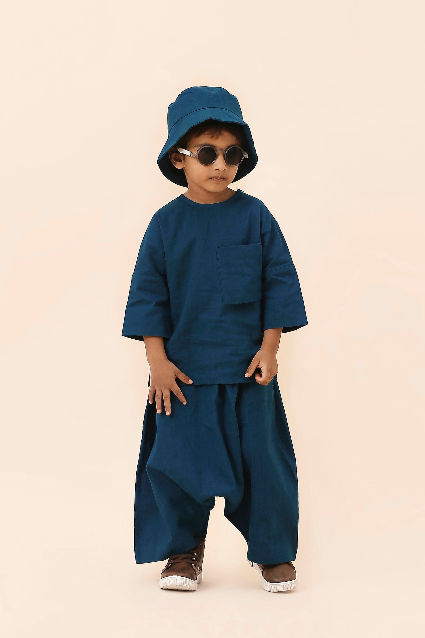 Mati Outfit Sets Mini MATI Boys Blue Cross Pocket Top & Harem Pants Set (2 PCS)