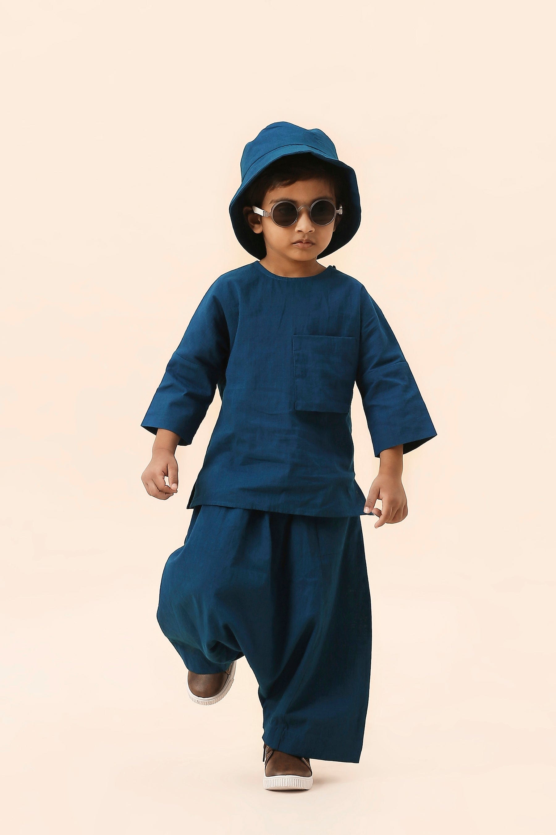 Mati Outfit Sets Mini MATI Boys Blue Cross Pocket Top & Harem Pants Set (2 PCS)