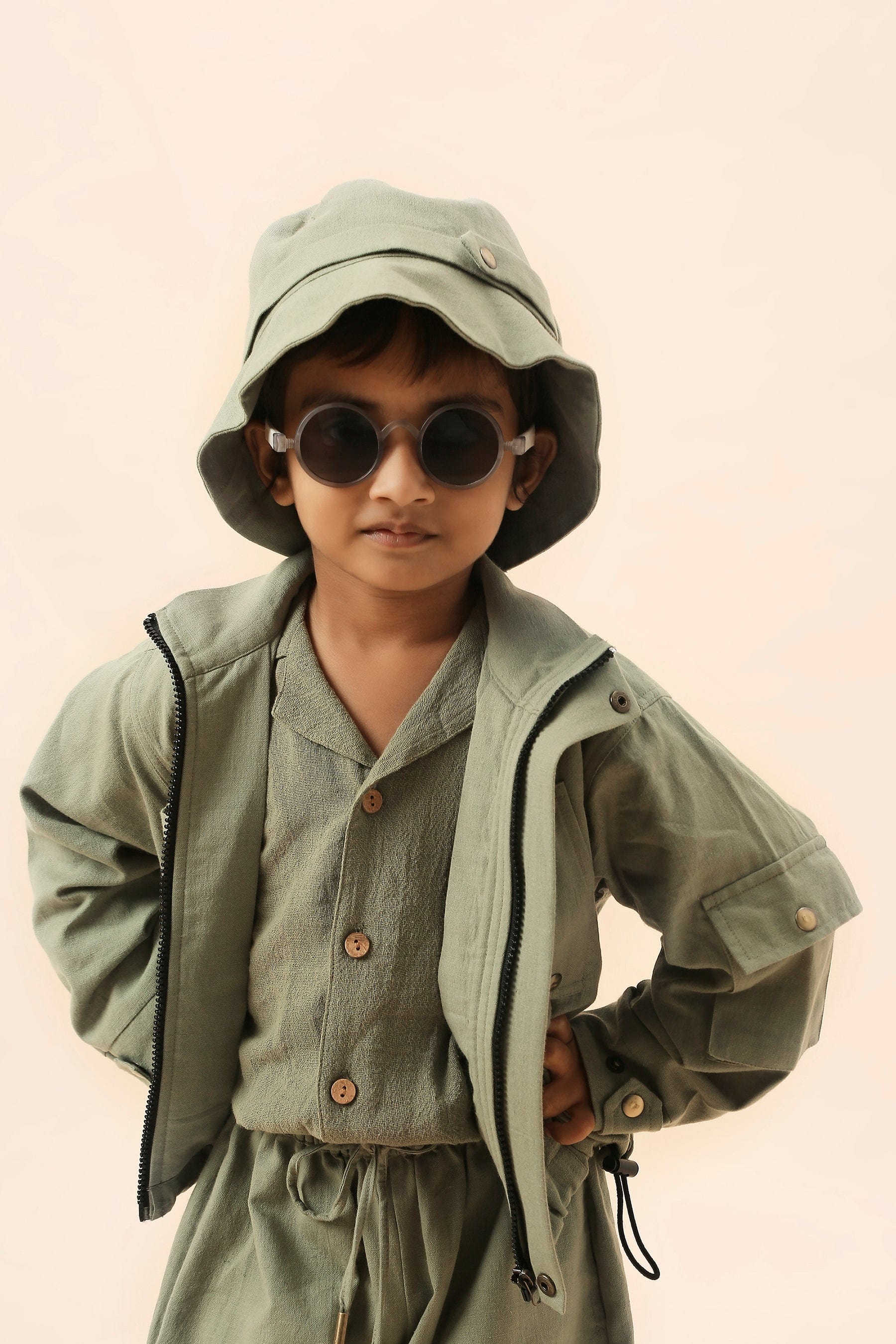 Mati Outfit Sets Mini MATI Boys Green Safari Crop Set (3 PCS)