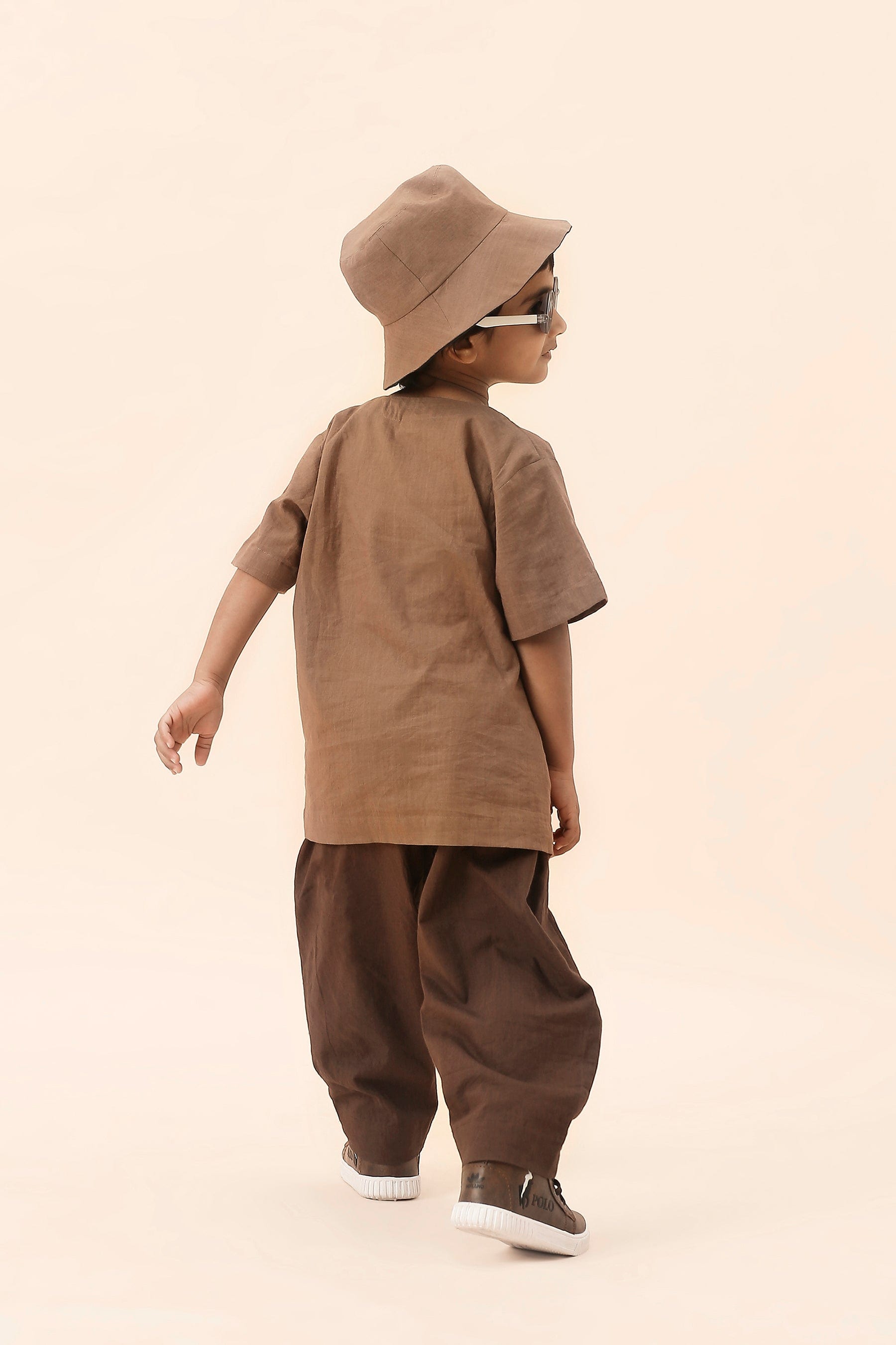 Mati Outfit Sets Mini MATI Boys Overlap Shirt & Trouser Set - Beige & Brown (2 PCS)