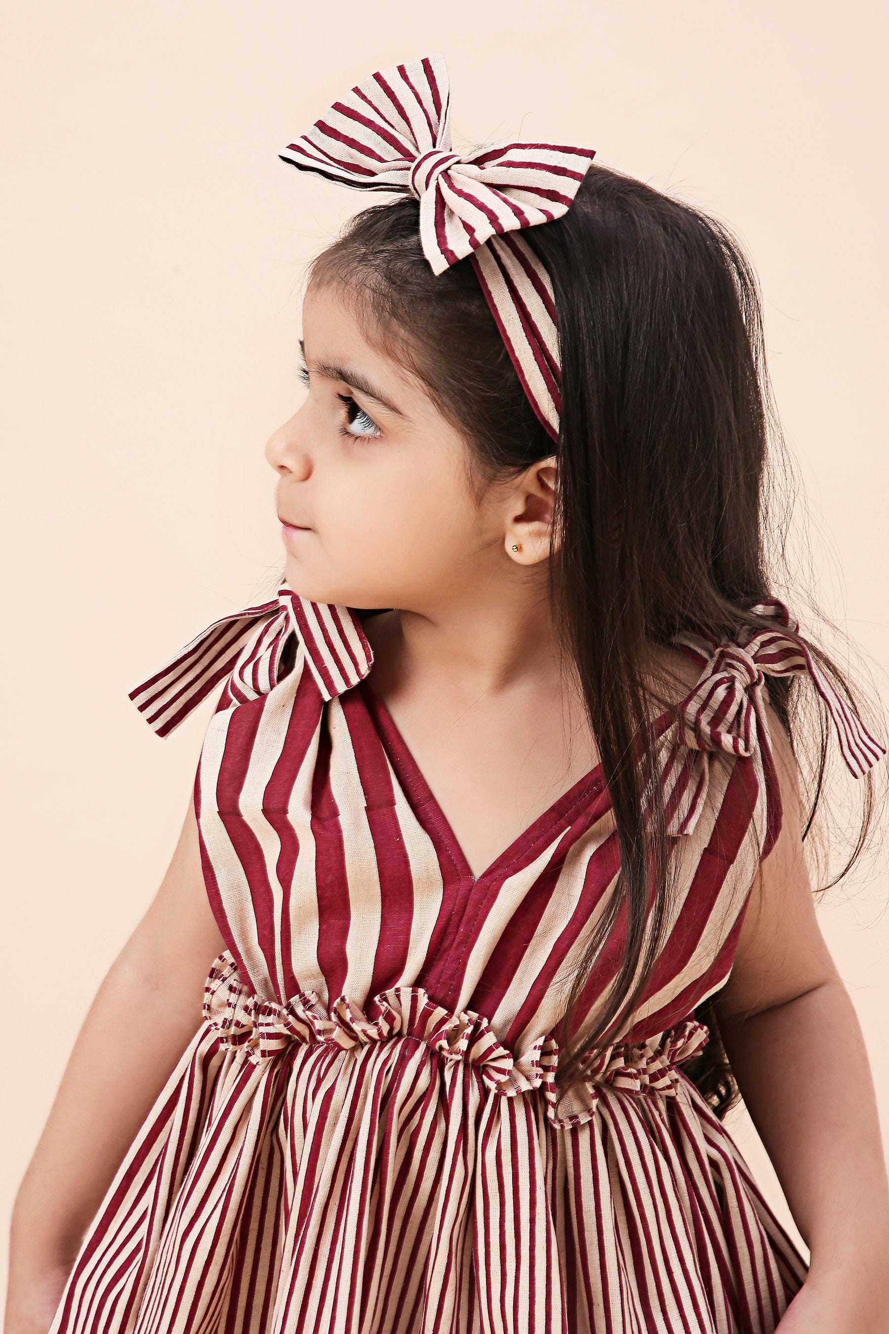 Mati Outfit Sets Mini MATI Girls Ivory With Mauve Striped Frill Top and Shorts Co-Ord Set (2 PCS)