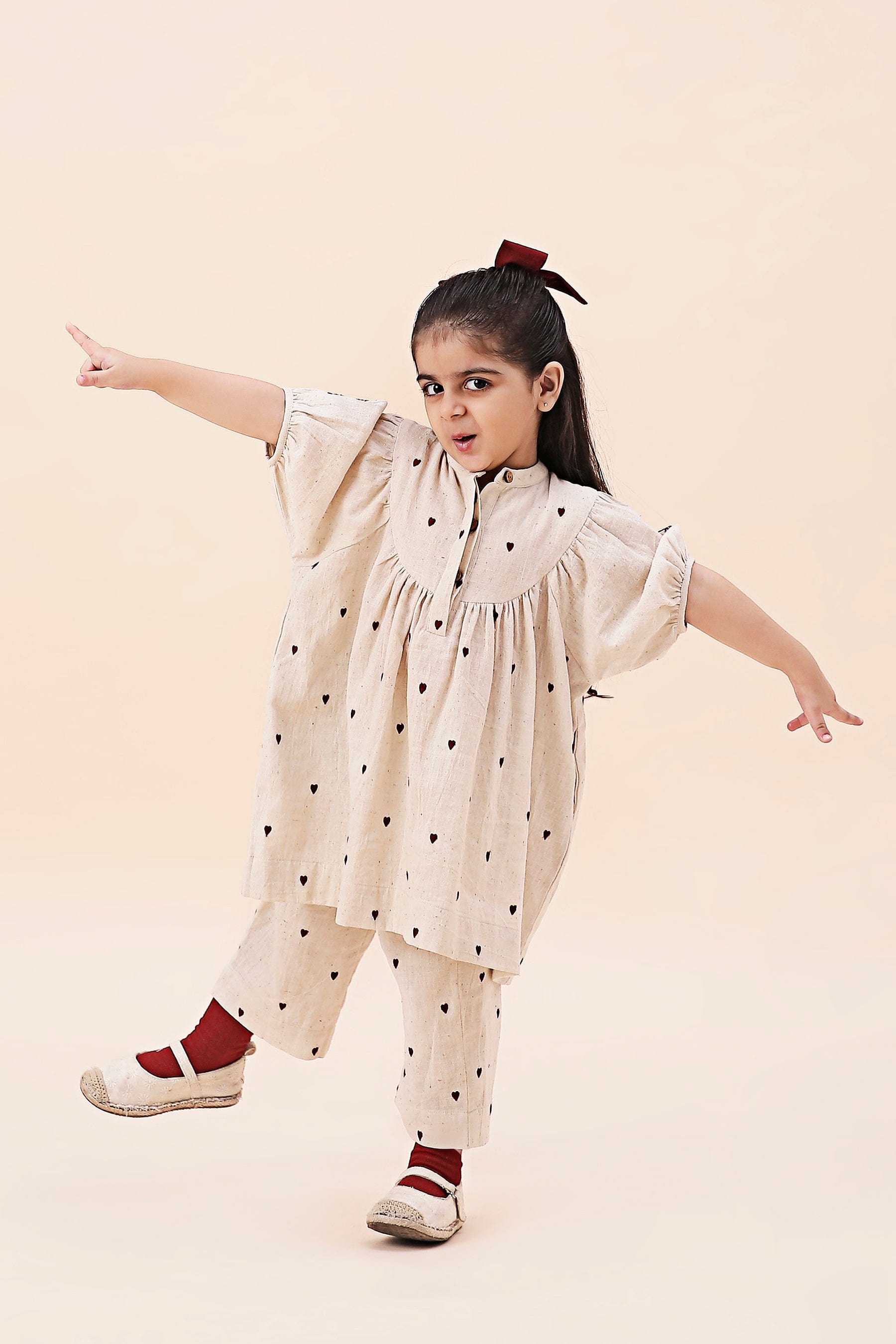 Mati Outfit Sets Mini MATI Girls Off-White Heart EMB Acra Tunic Set (2 PCS)