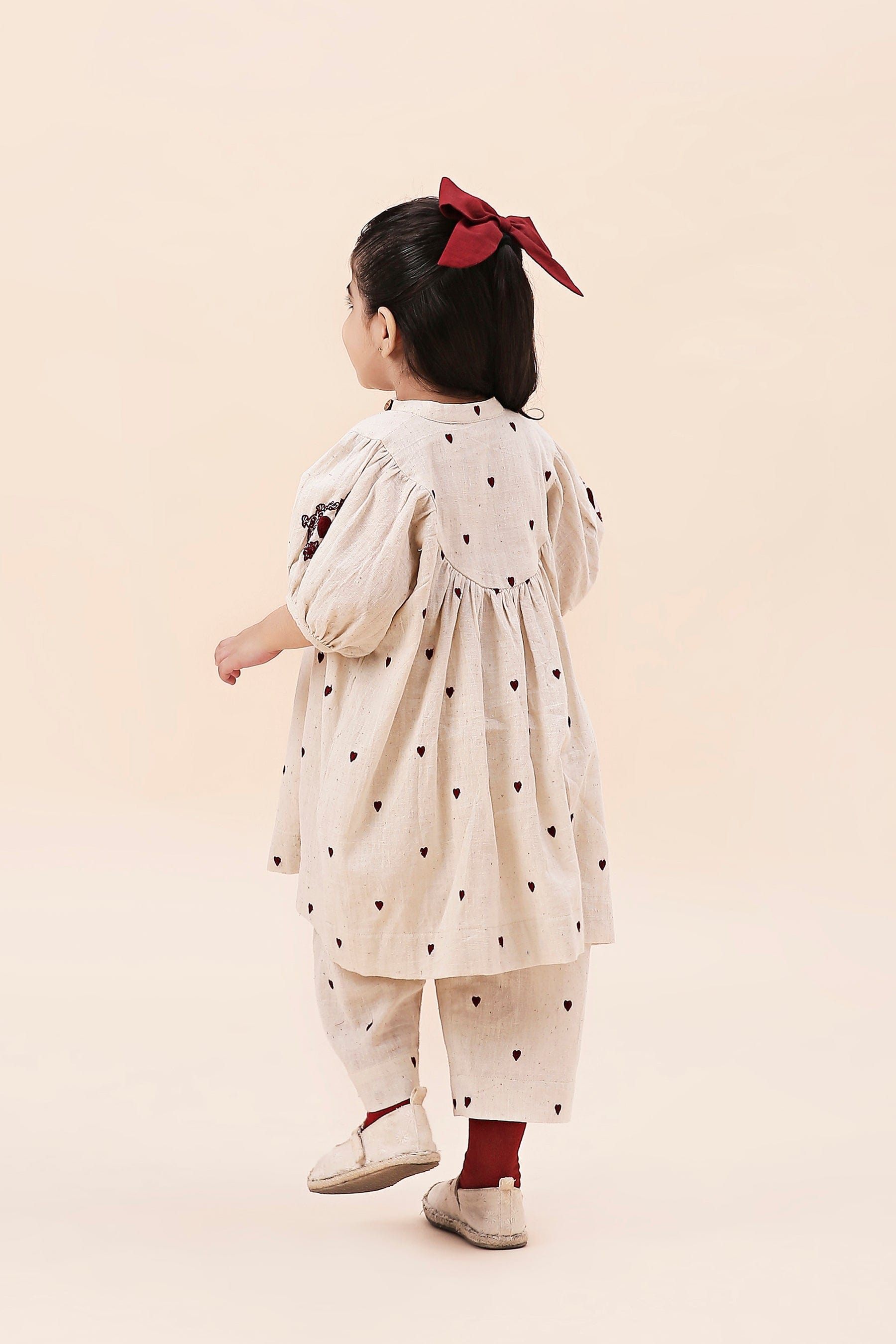 Mati Outfit Sets Mini MATI Girls Off-White Heart EMB Acra Tunic Set (2 PCS)