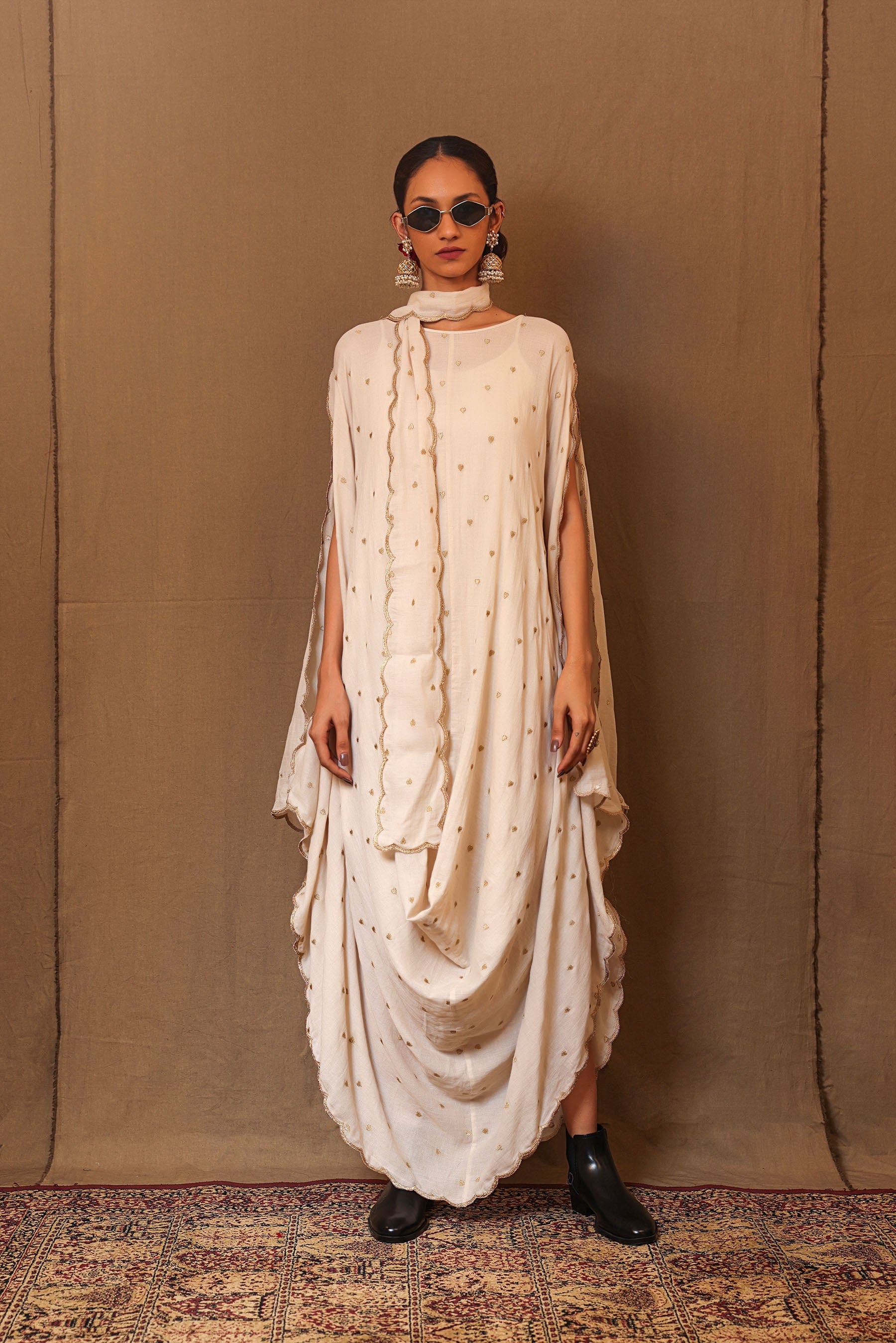 Buy Handwoven Pure Cotton Embroidered Dress by MATI-Sustainable & Ethical Luxury Brand 7XL