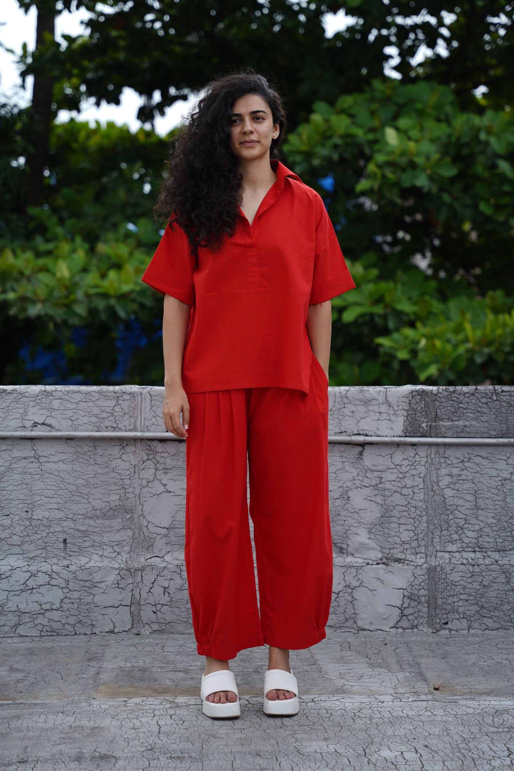 Mati Outfit Sets Red Ekin Shirt & Hera Cotton Co-Ord Set (2 PCS)