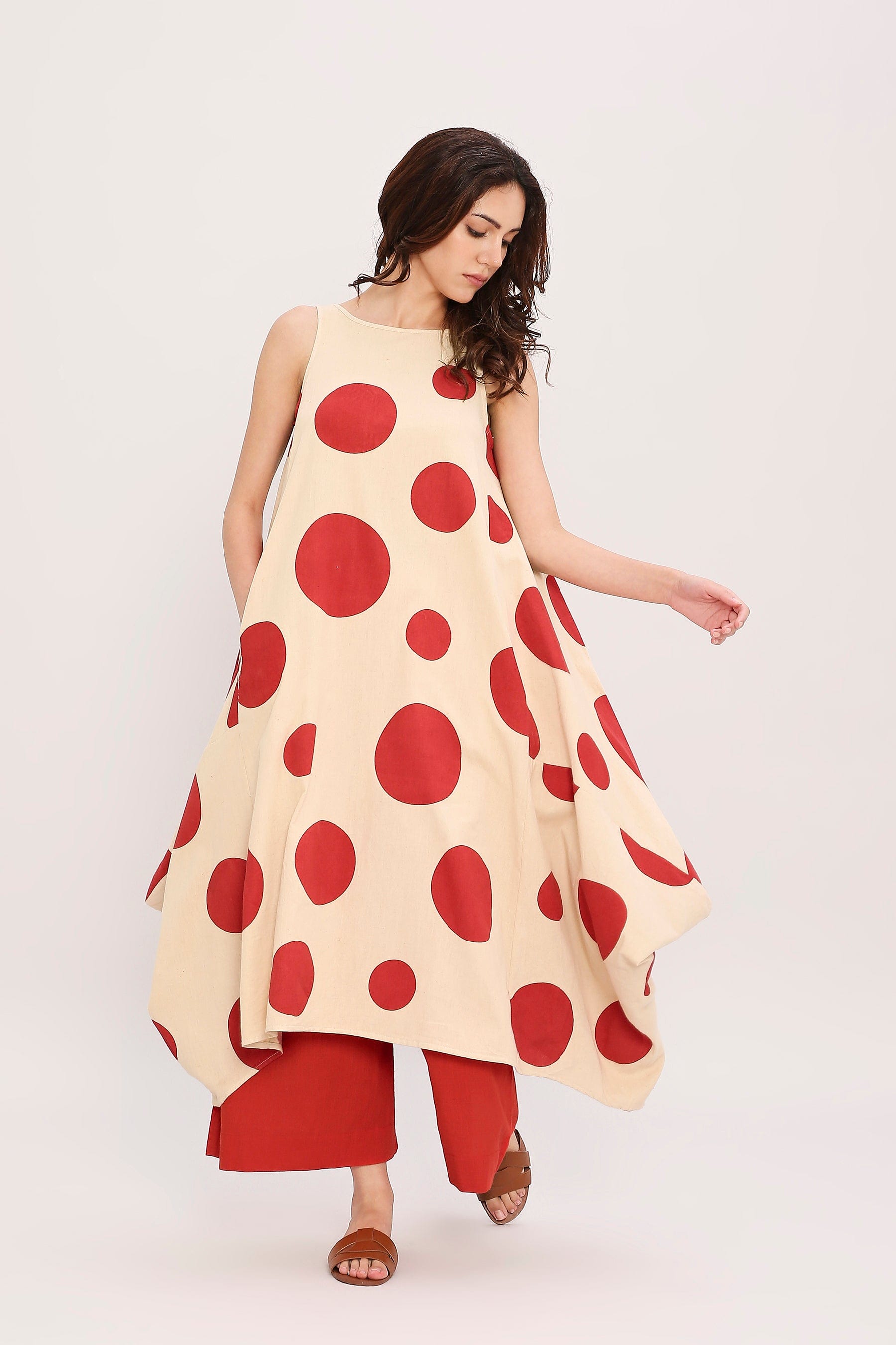 Mati Outfit Sets Red Hand Block Printed Polka Vari Co-Ord Set (2 PCS)