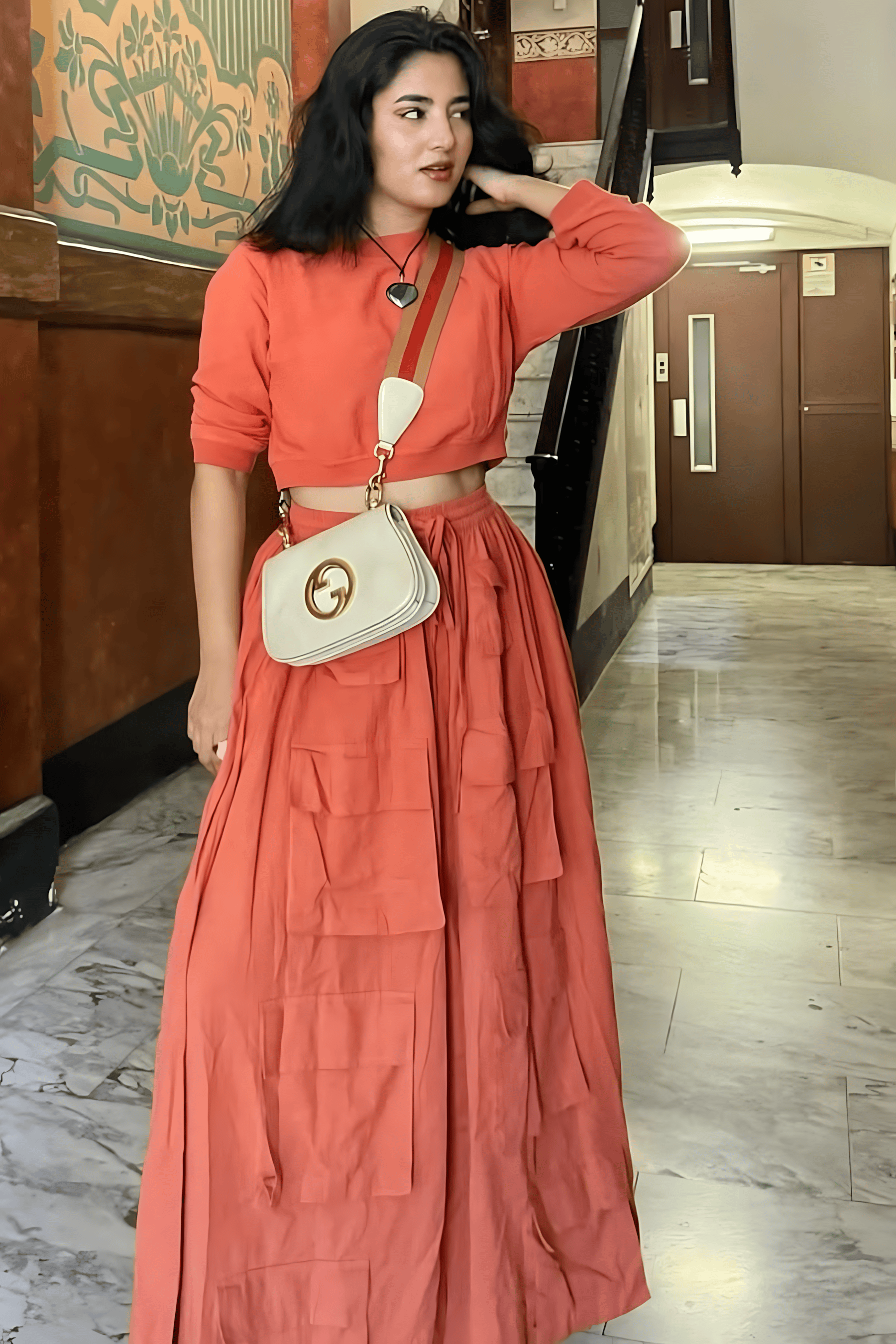 Mati Outfit Sets Rust Crop Top and Cargo Skirt Set