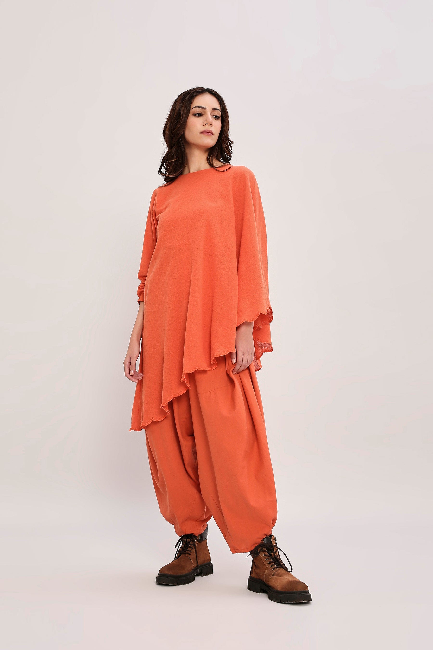 Mati Outfit Sets Rust Ribbed Scallop Tunic Set (2 PCS)
