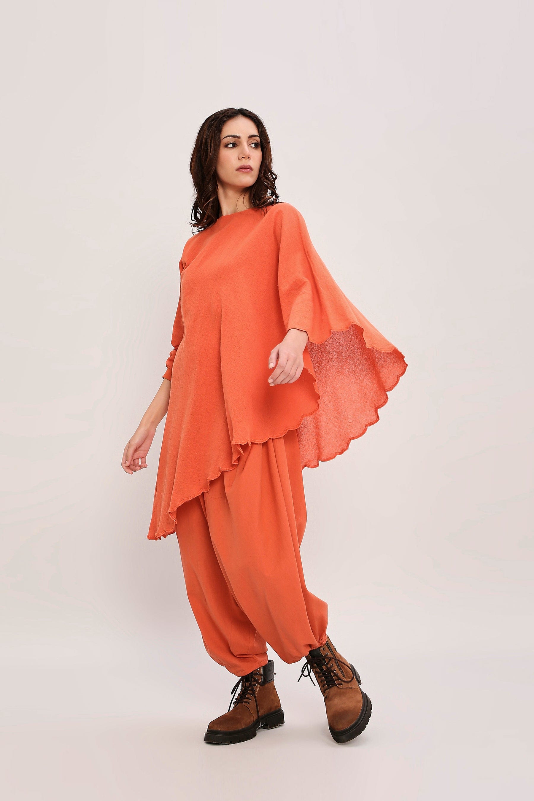 Mati Outfit Sets Rust Ribbed Scallop Tunic Set (2 PCS)