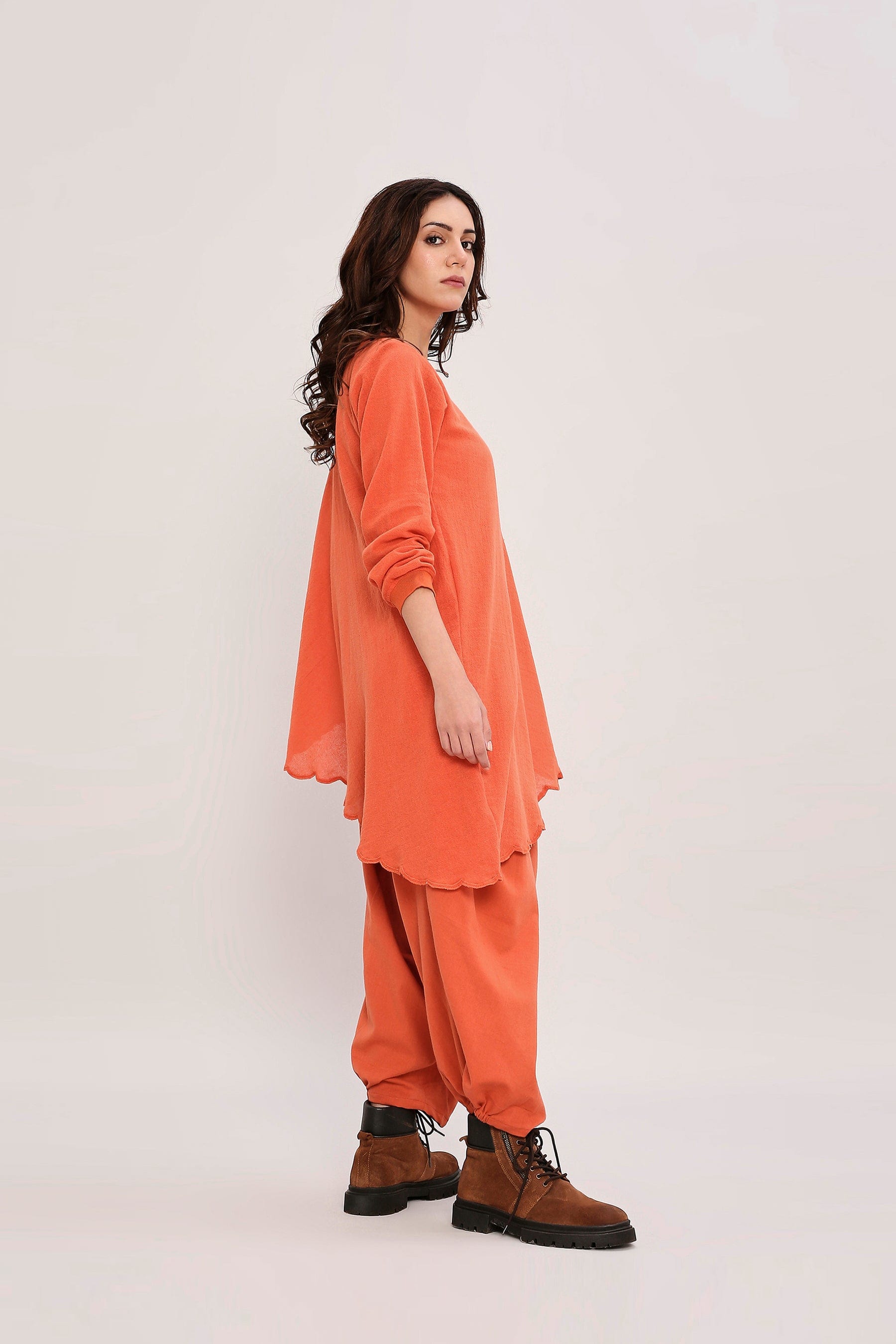 Mati Outfit Sets Rust Ribbed Scallop Tunic Set (2 PCS)