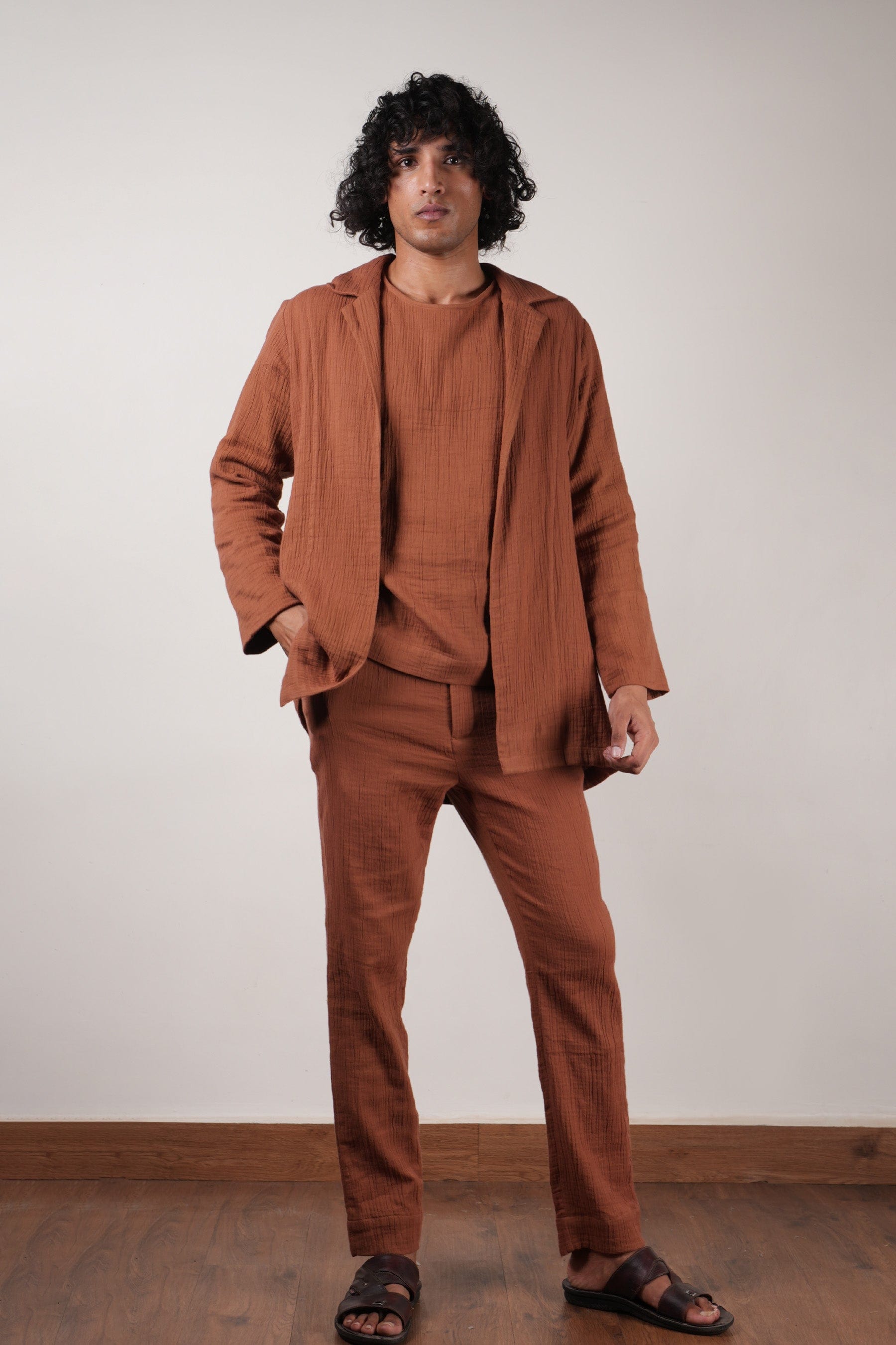 Mati Outfit Sets S Men's Brown Crush T-Shirt, Pants & Jacket Set (3 PCS)