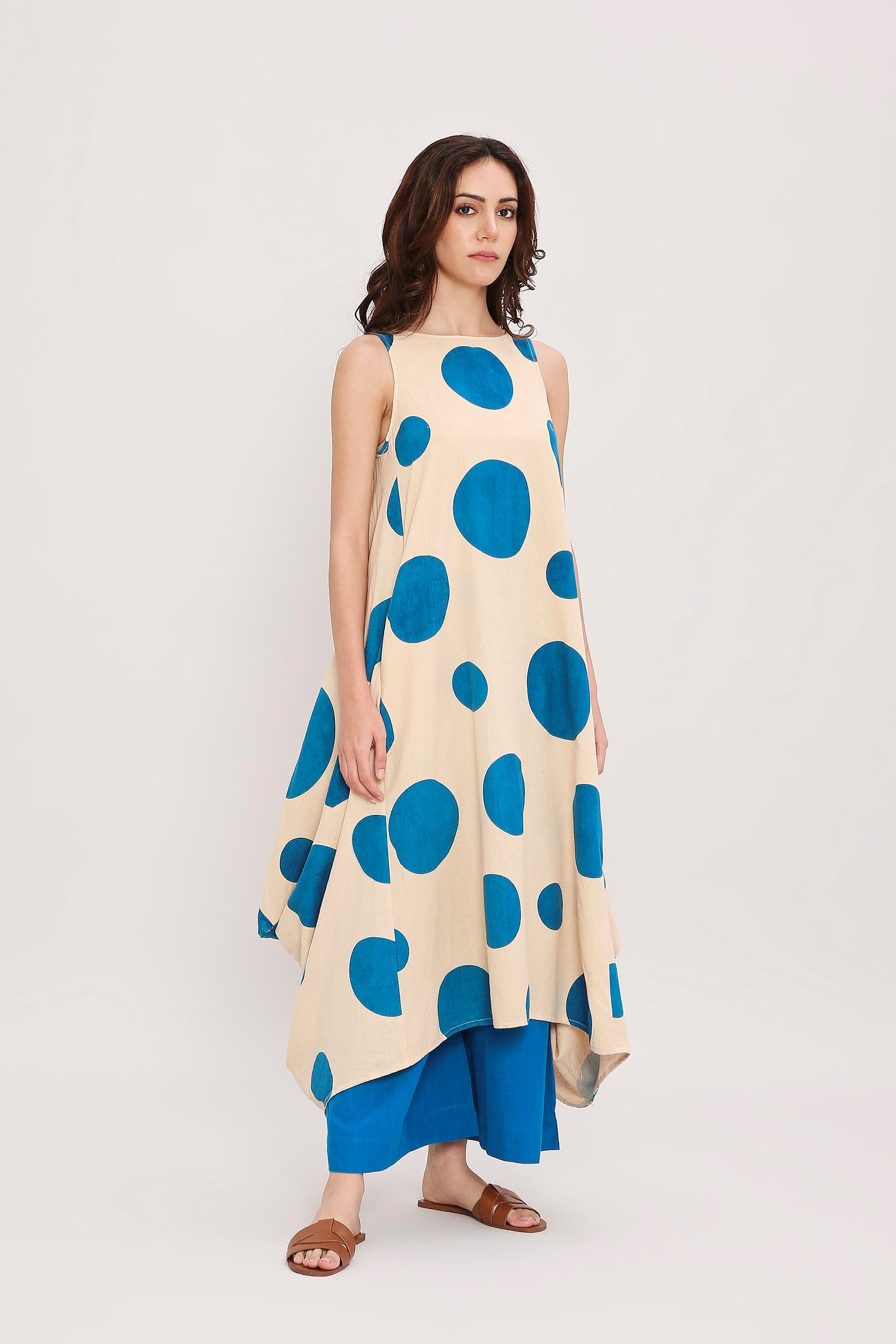 Mati Outfit Sets XS Blue Hand Block Printed Polka Vari Co-Ord Set (2 PCS)