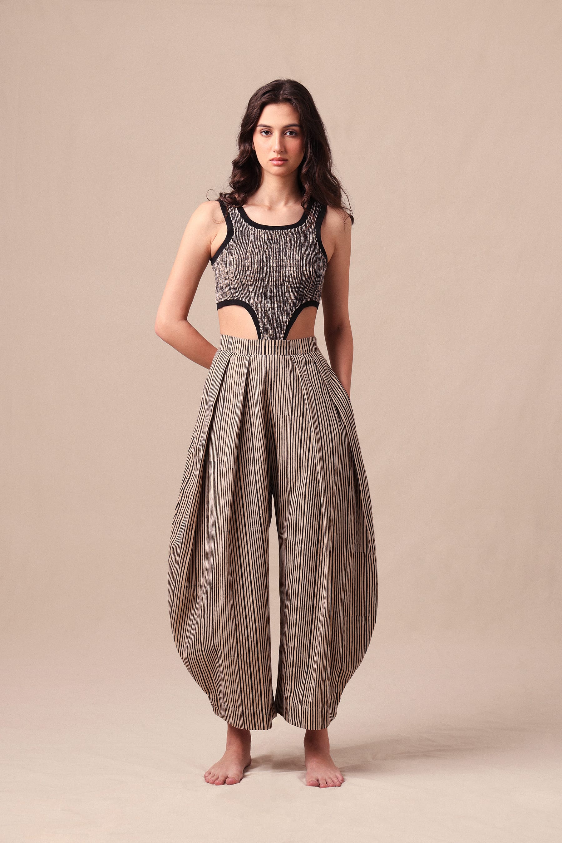Mati Outfit Sets XS Charcoal Striped Bodysuit & Barrel Pants Co-Ord Set (2 PCS)