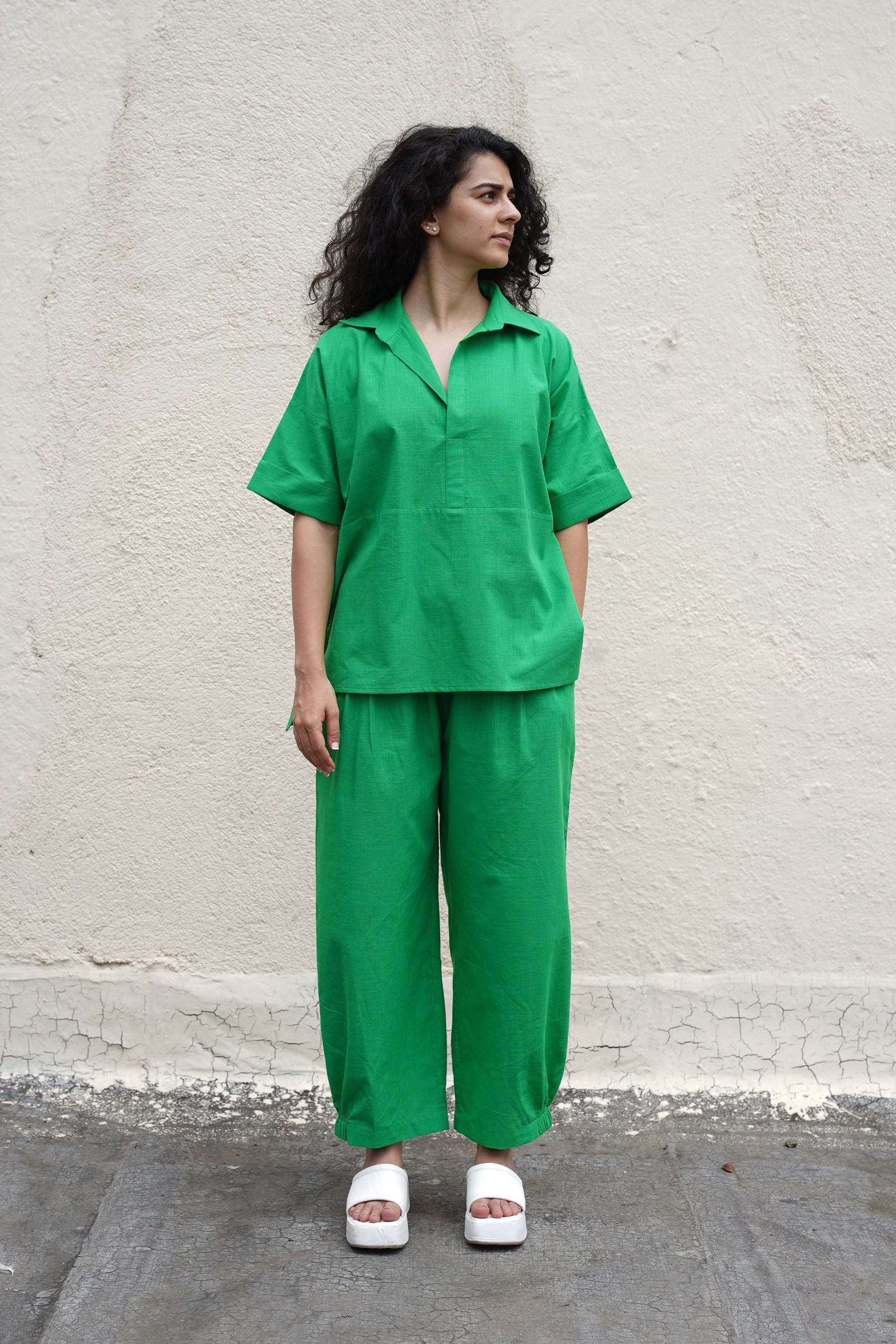Mati Outfit Sets XS Green Ekin Shirt & Hera Cotton Co-Ord Set (2 PCS)