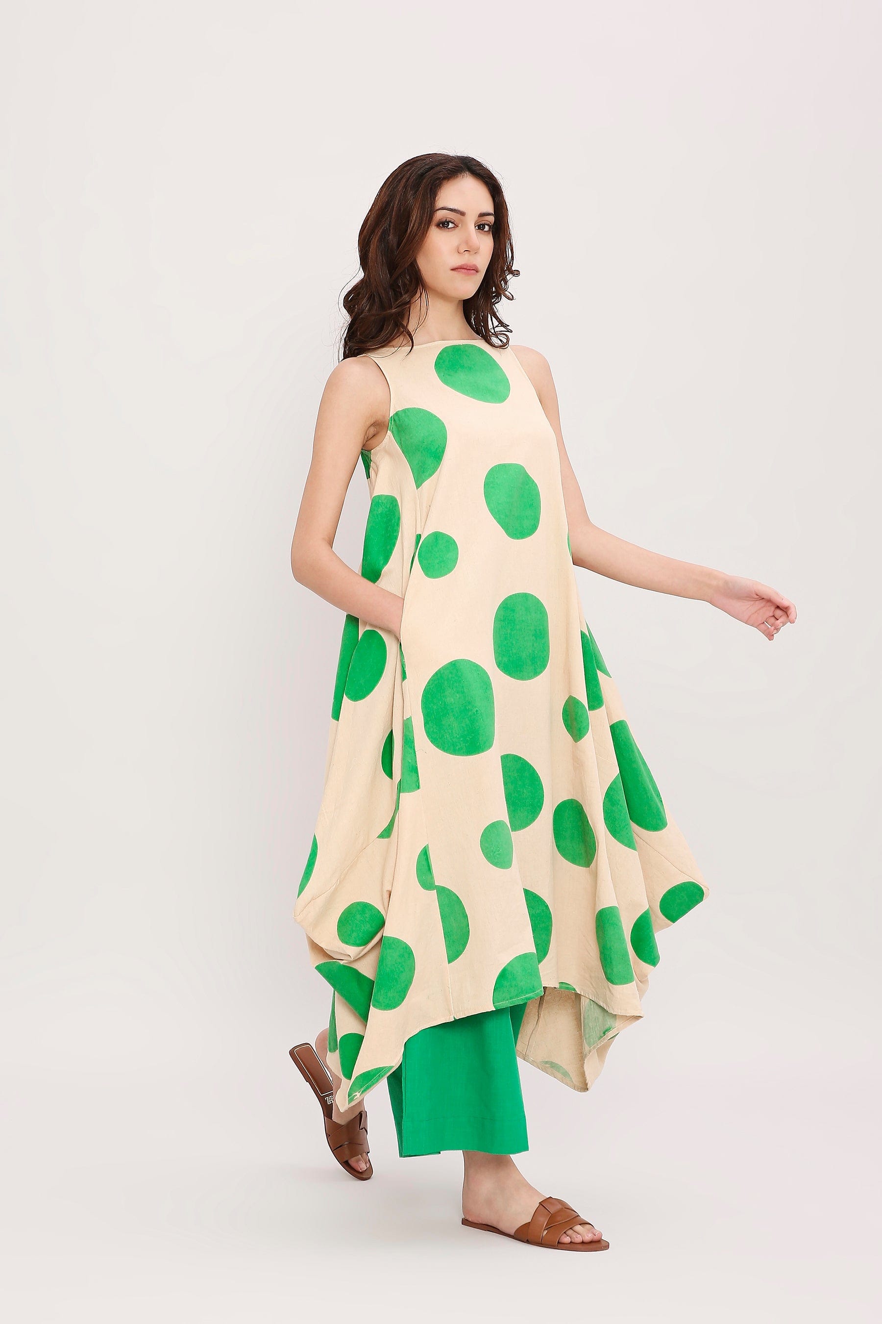 Mati Outfit Sets XS Green Hand Block Printed Polka Vari Co-Ord Set (2 PCS)