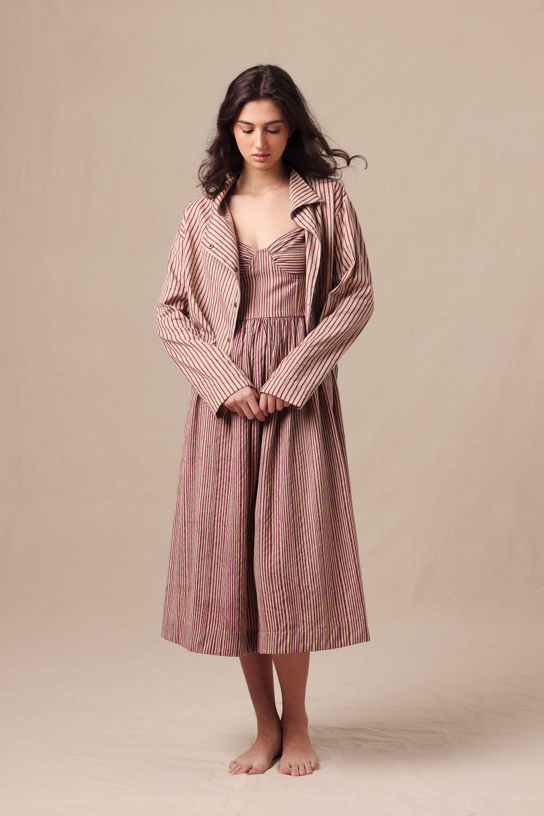 Mati Outfit Sets XS Mauve Striped Corset Dress & Crop Jacket Set (2 PCS)
