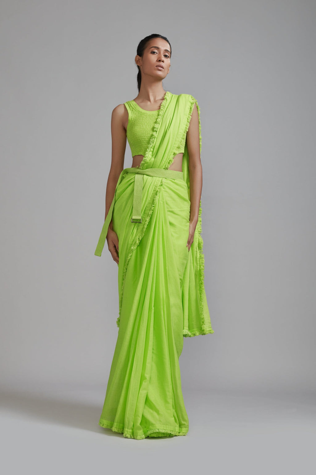 Mati Outfit Sets XS Neon Green Saree & Smocked Bodysuit Set (2 PCS)