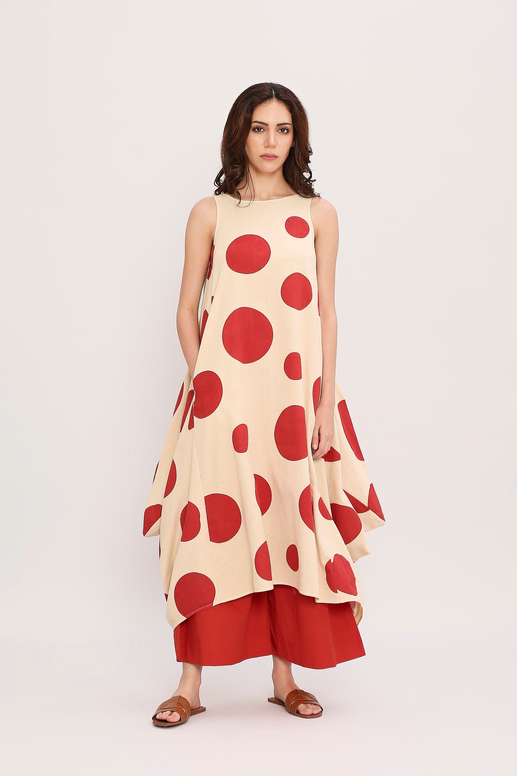 Mati Outfit Sets XS Red Hand Block Printed Polka Vari Co-Ord Set (2 PCS)