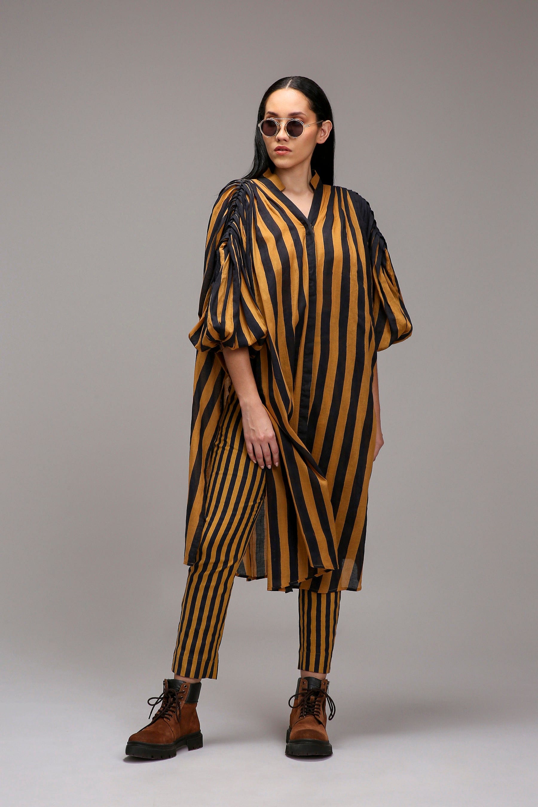 Mati Outfit Sets XS Tan-Brown Blue Striped Baha Tunic Set (2 PCS)