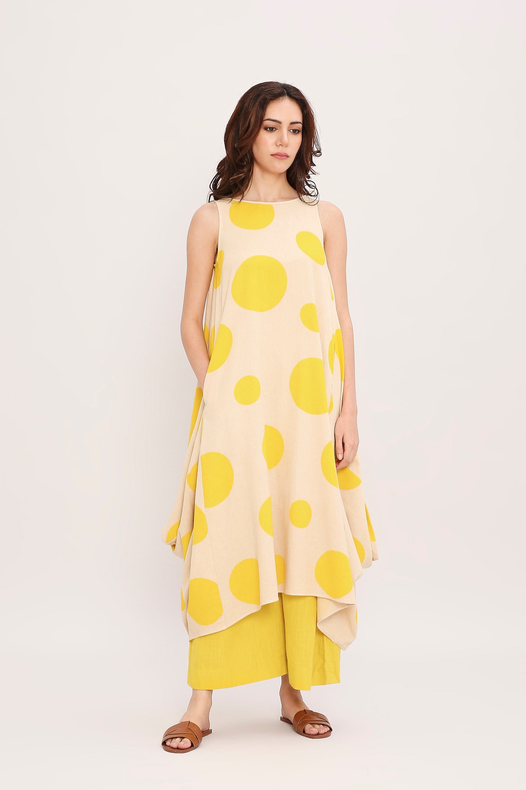 Mati Outfit Sets Yellow Hand Block Printed Polka Vari Co-Ord Set (2 PCS)