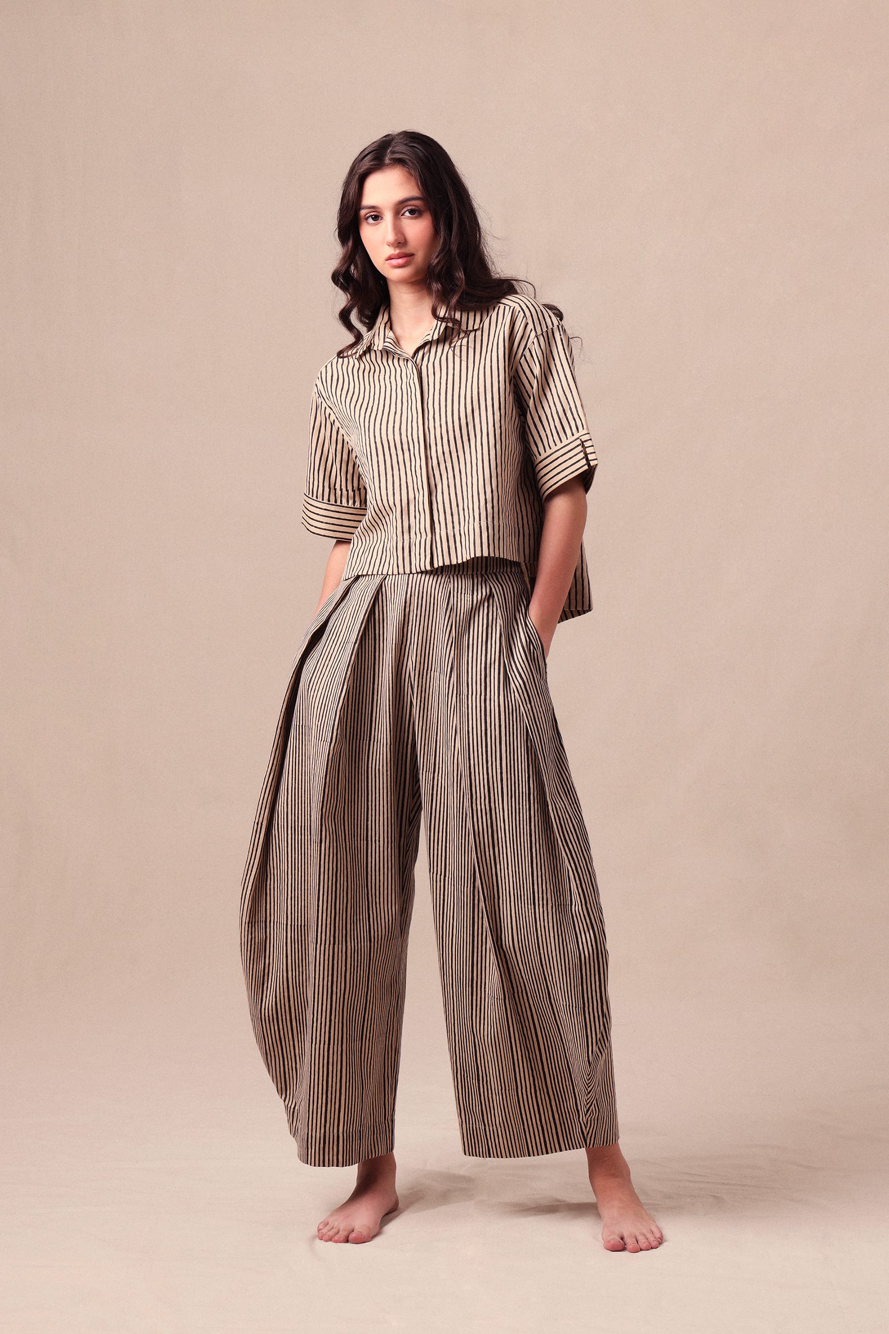 Mati Pants Charcoal Striped Barrel Pants