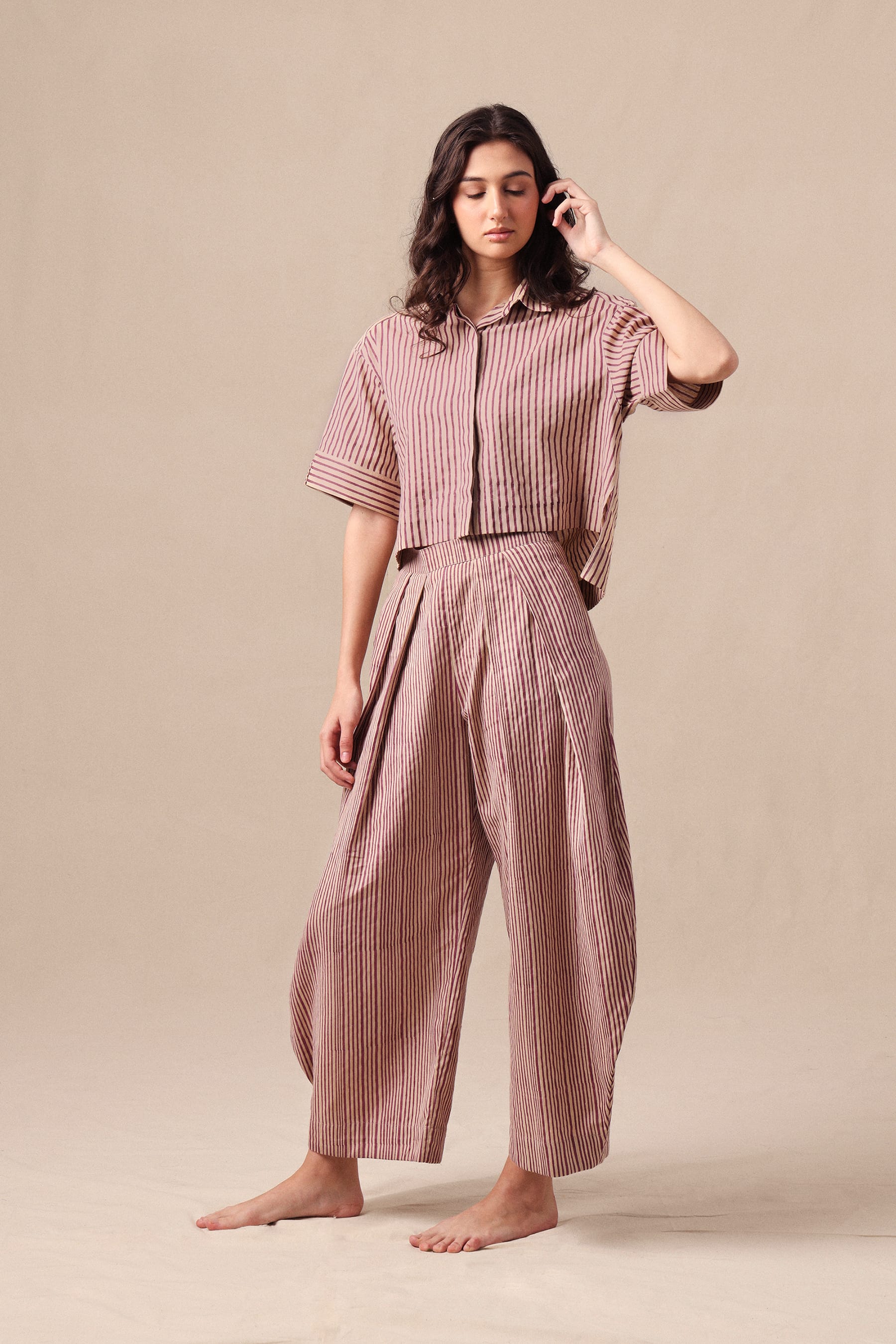 Mati Pants Mauve Striped Barrel Pants
