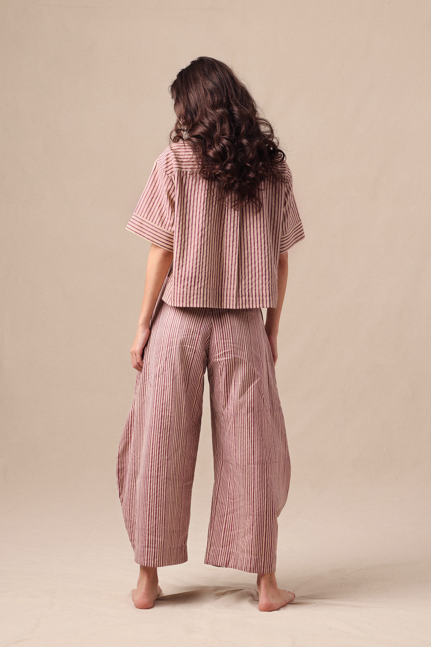 Mati Pants Mauve Striped Barrel Pants