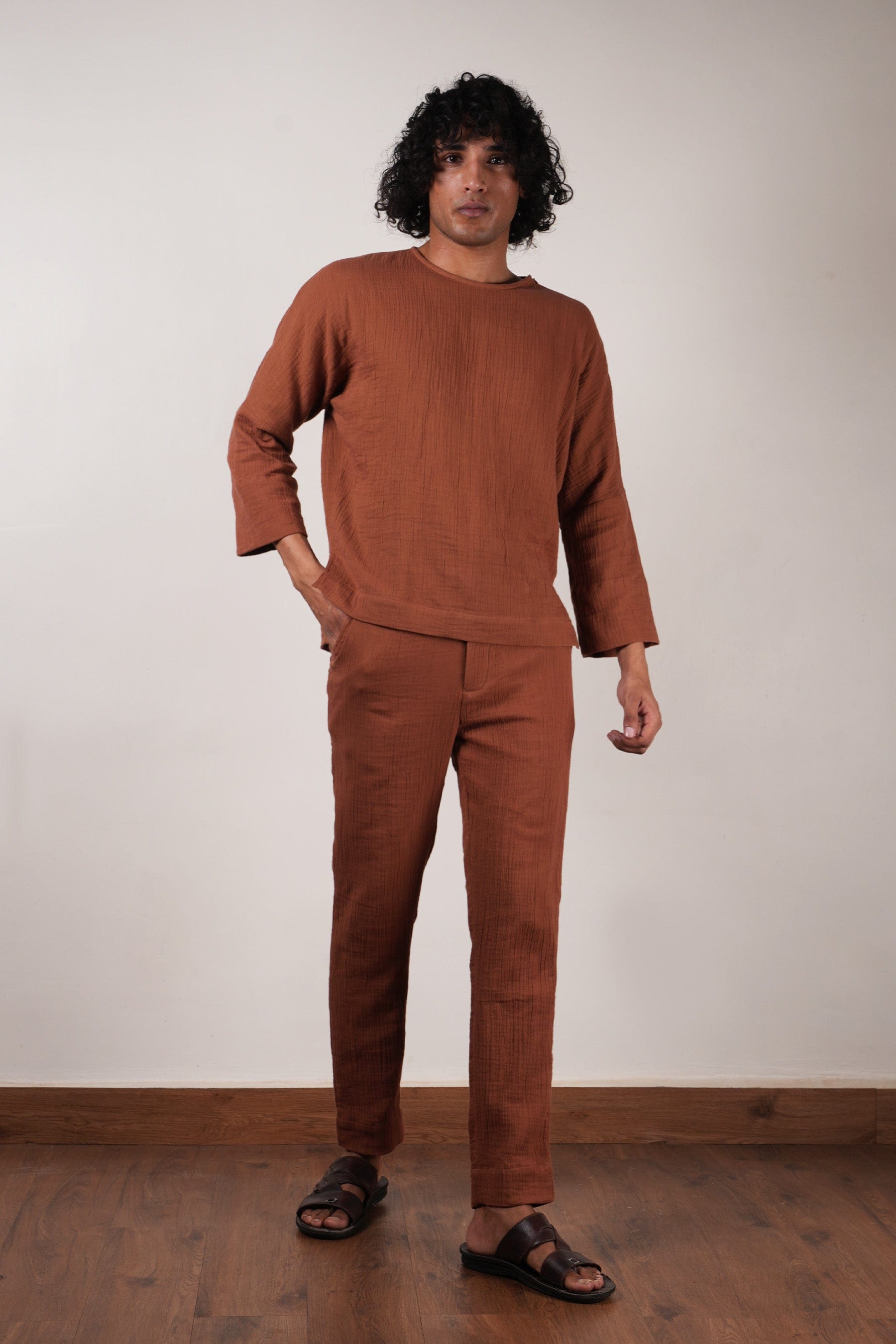 Mati PANTS Men's Crush Cotton Brown Pants