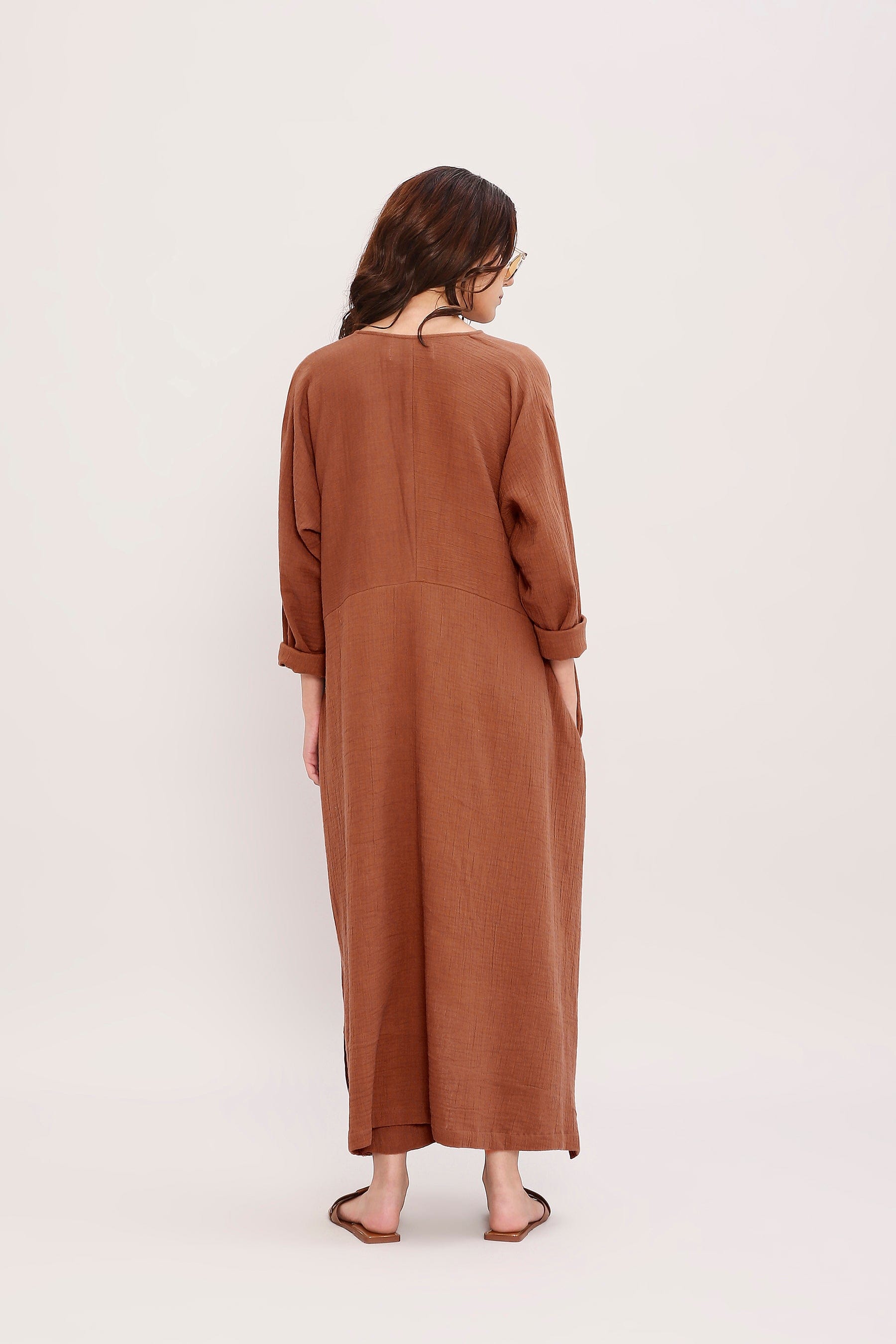 Mati Rust Brown Oversized Kaftan Tunic Set Back Full Length View