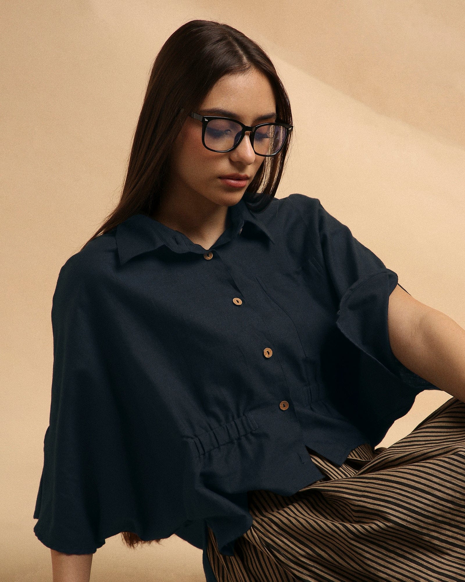 Mati Shirts & Tops Charcoal Collar Crop Top