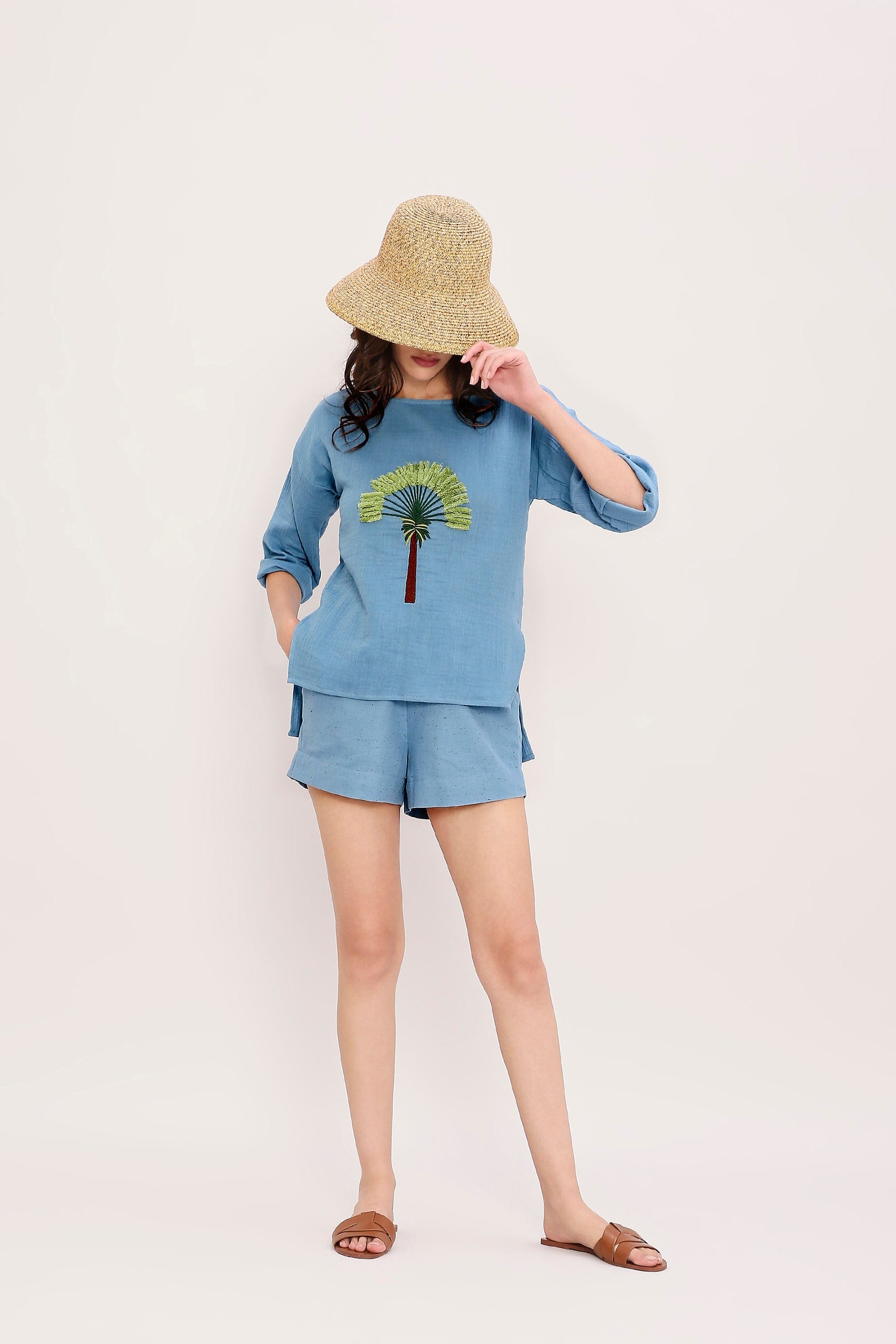 Mati Shirts & Tops Coco Blue Embroidered Top