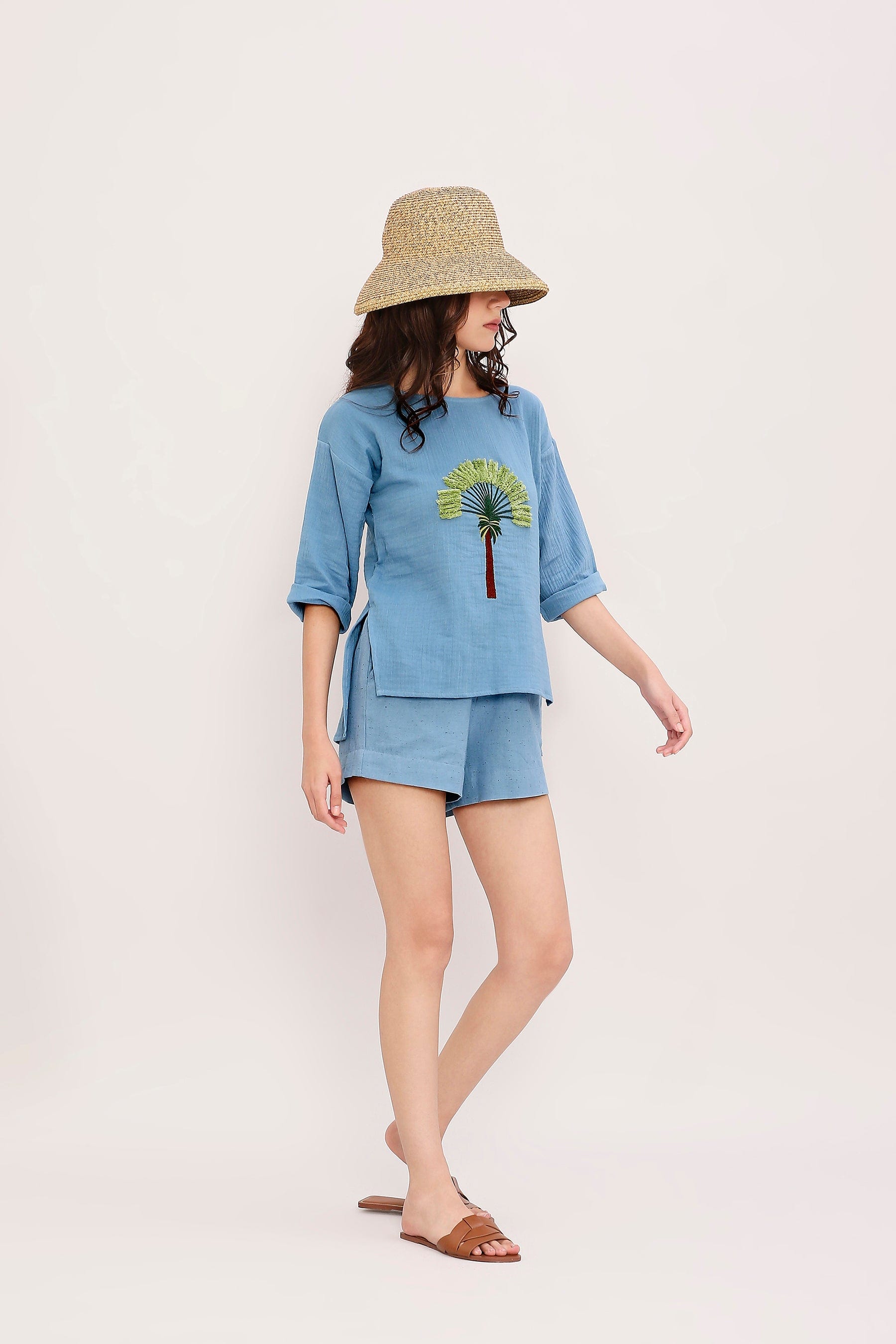 Mati Shirts & Tops Coco Blue Embroidered Top