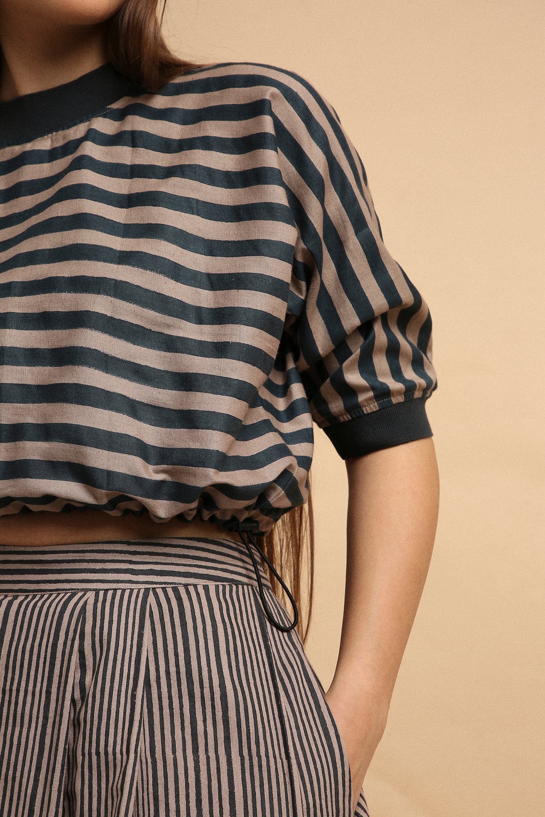 Mati Shirts & Tops Gray Med Striped New Sphara Crop Top