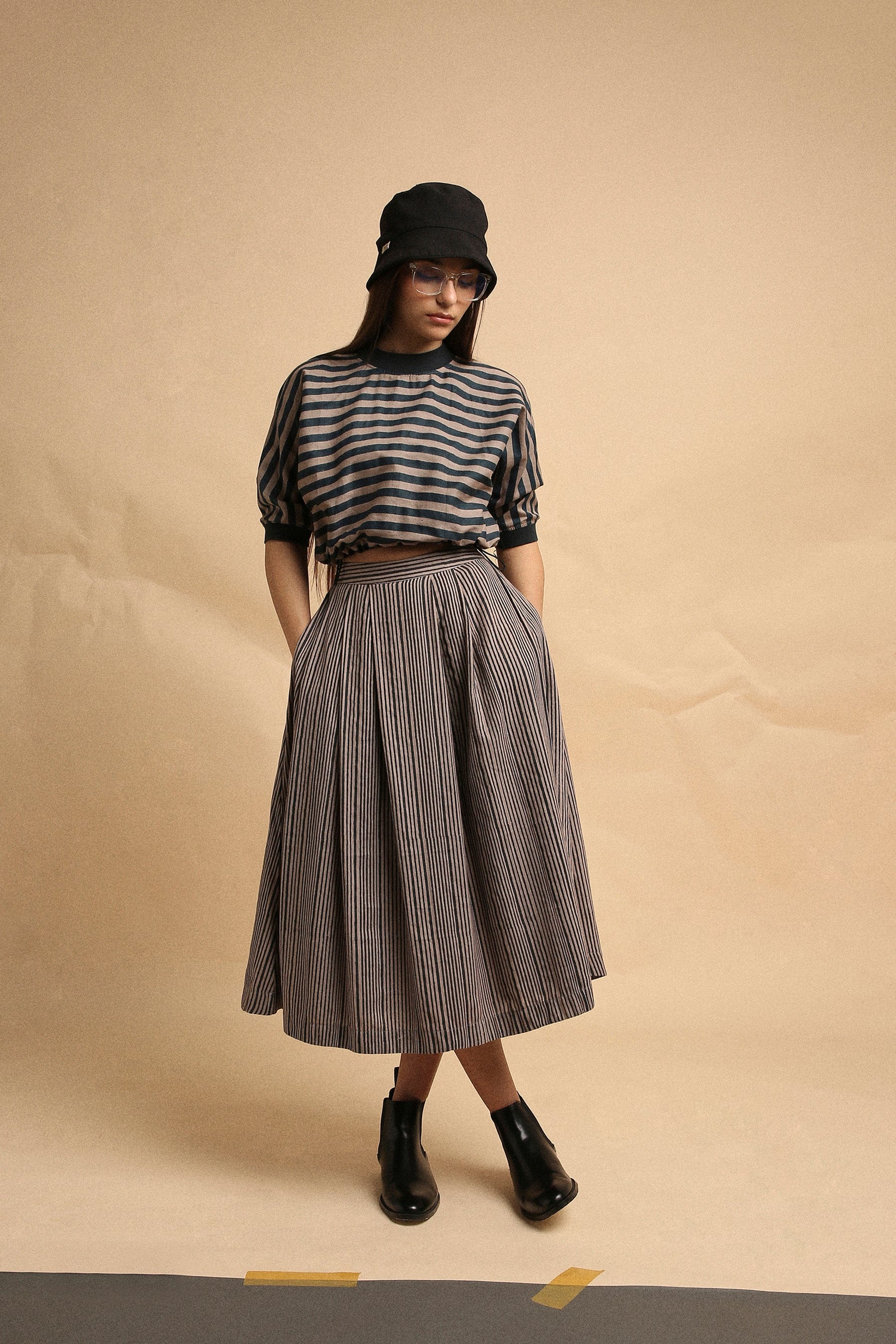 Mati Shirts & Tops Gray Med Striped New Sphara Crop Top