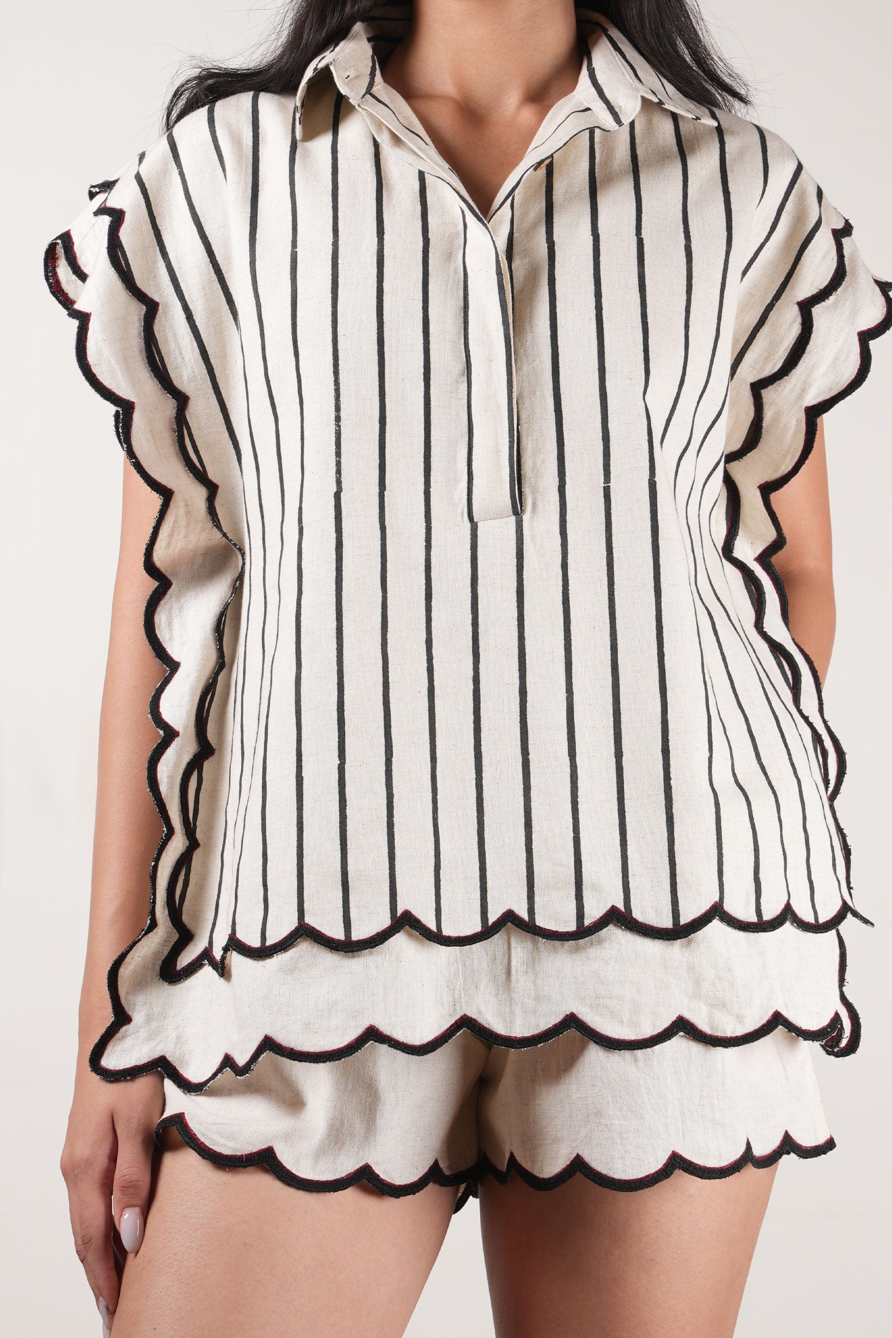 Mati Shirts & Tops Mati Scallop Shirt-Oatmeal