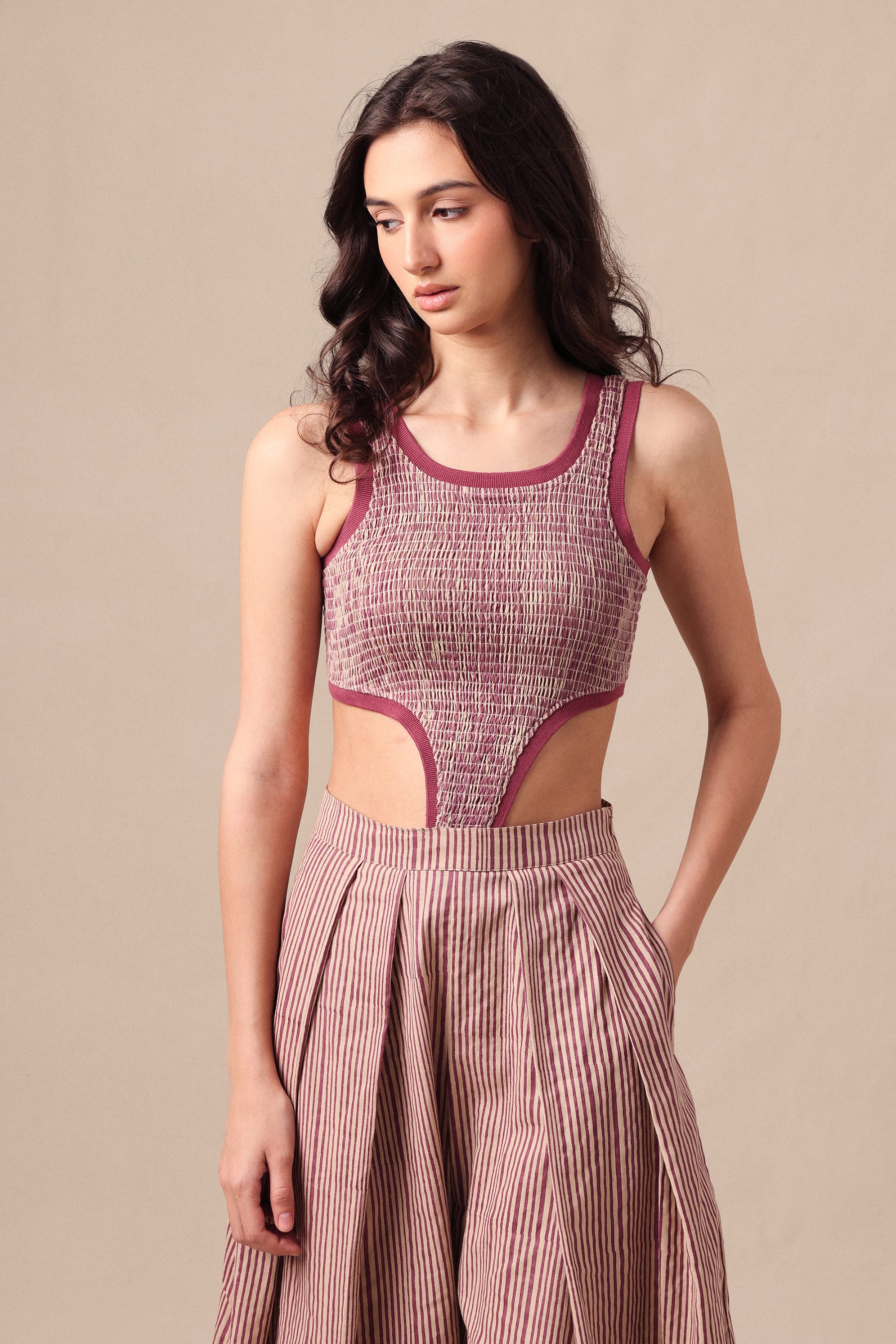 Mati Shirts & Tops Mauve Striped Bodysuit