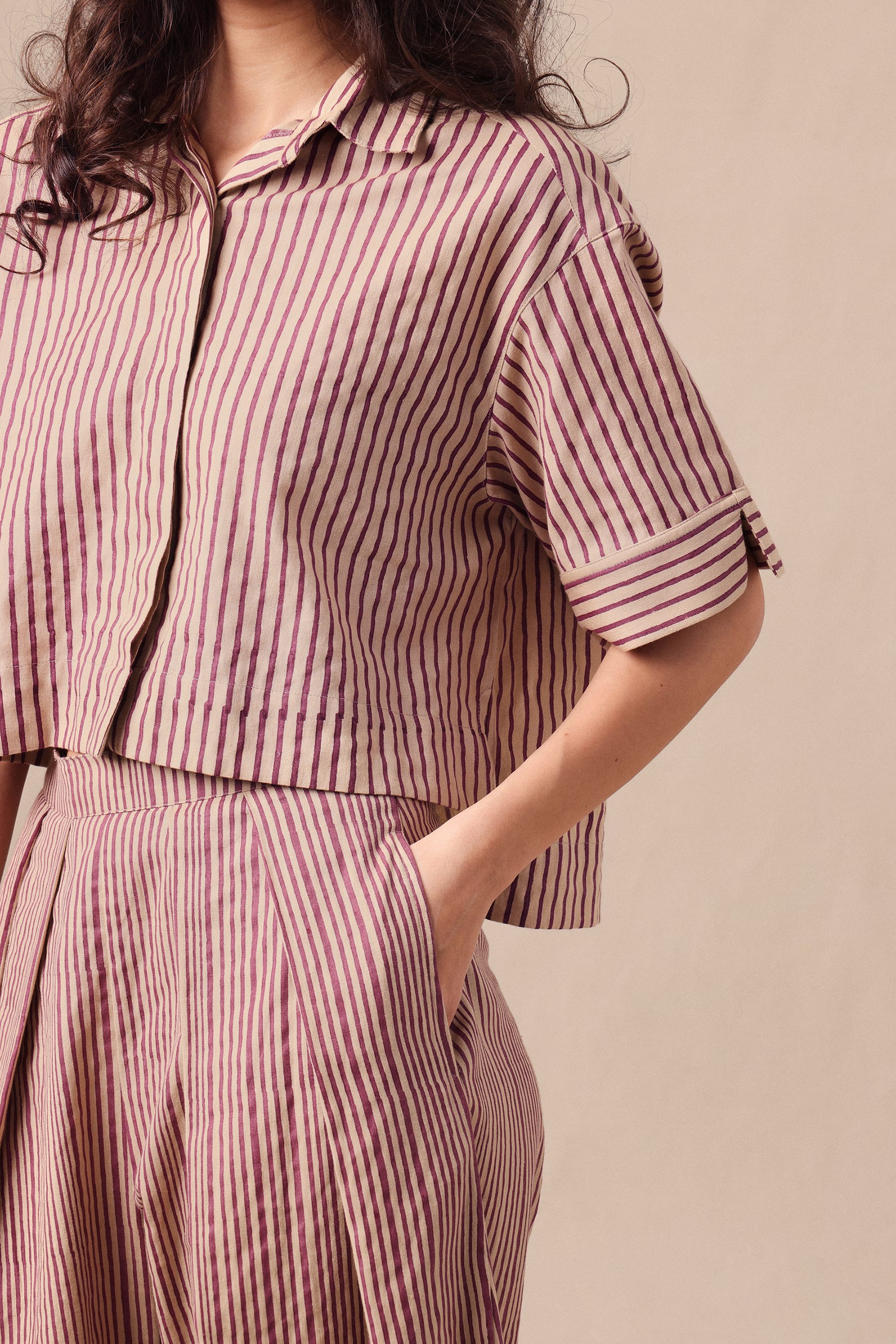 Mati Shirts & Tops Mauve Striped Ekin Crop Shirt