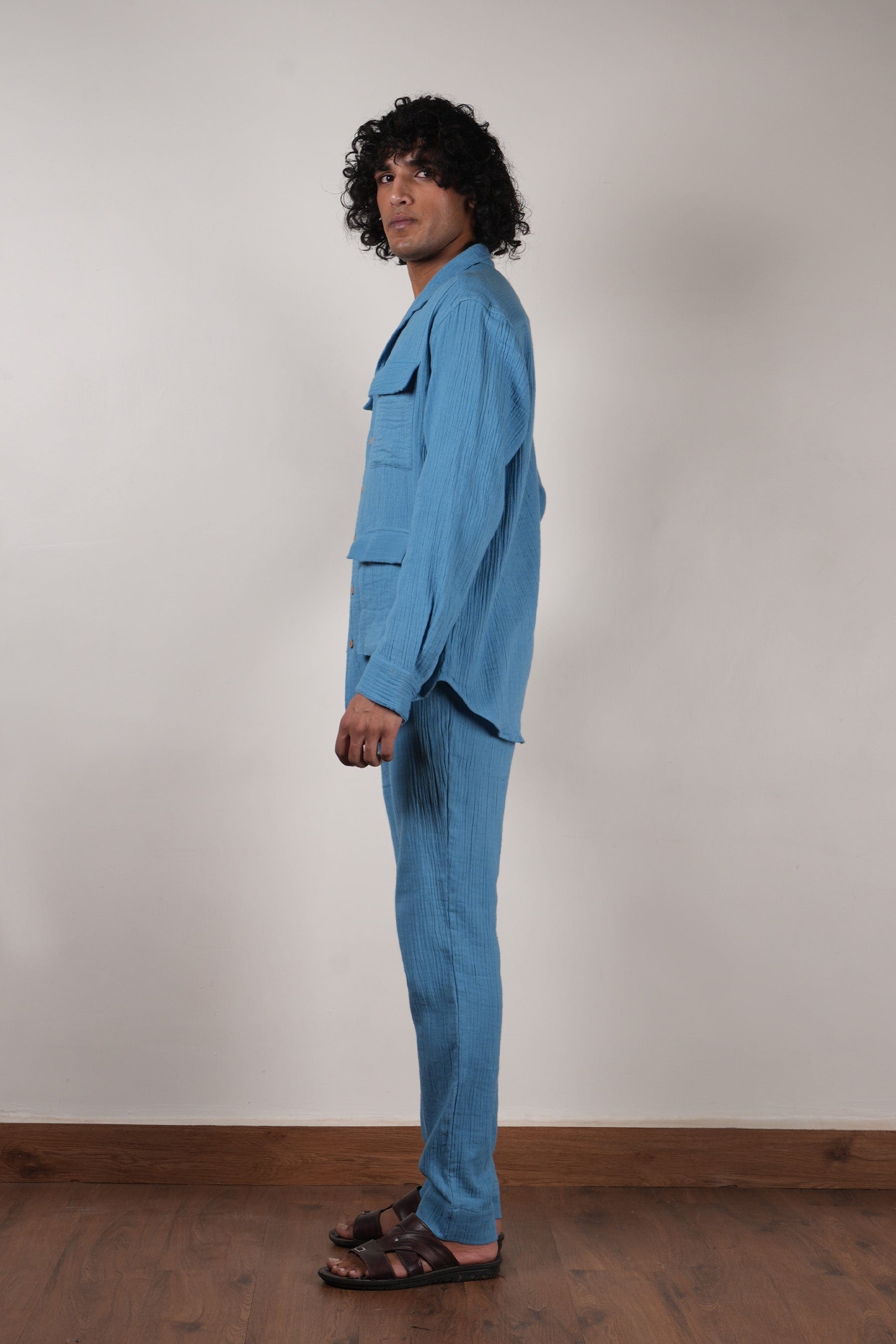 Mati Shirts & Tops Men's Pocket Crush Cotton Blue Shirt
