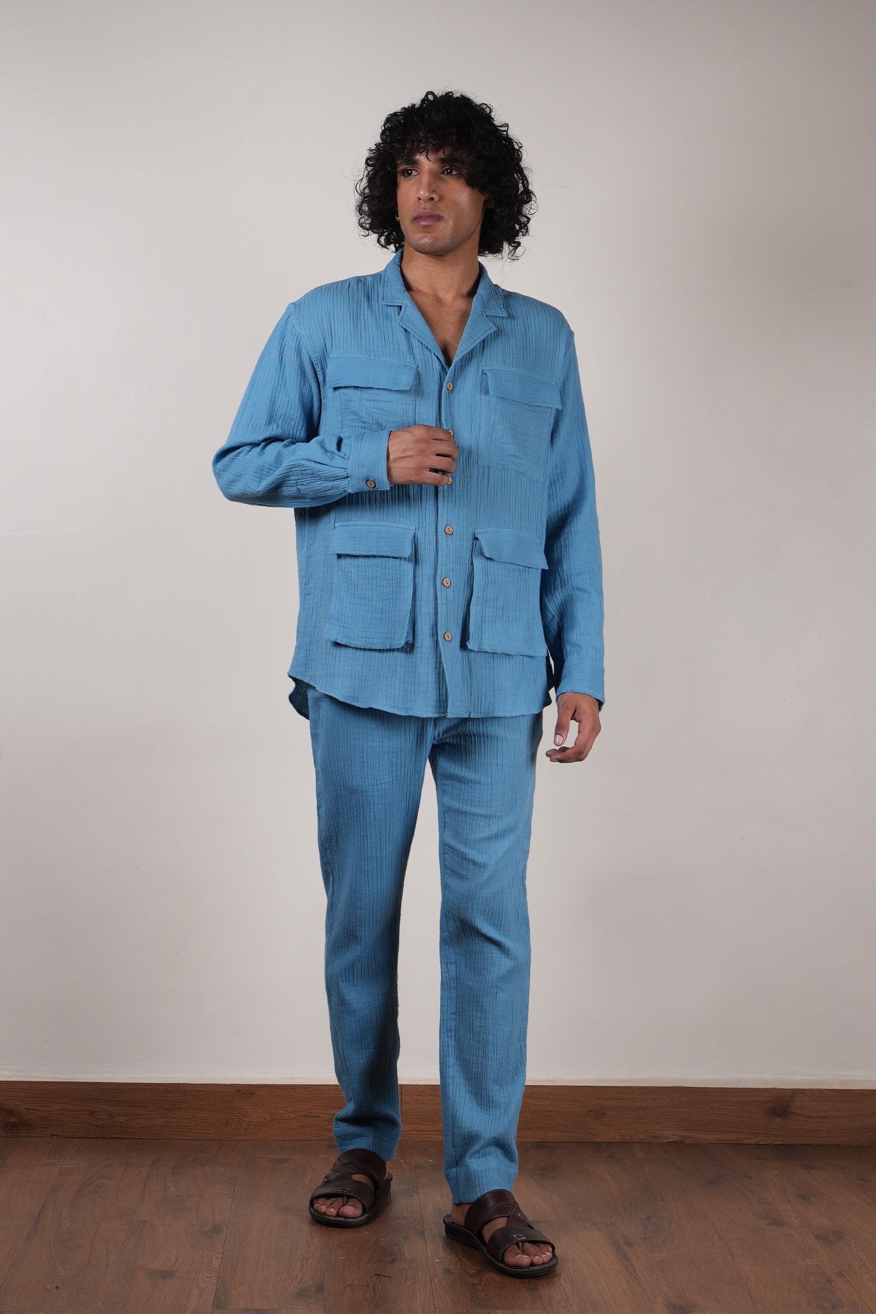 Mati Shirts & Tops Men's Pocket Crush Cotton Blue Shirt