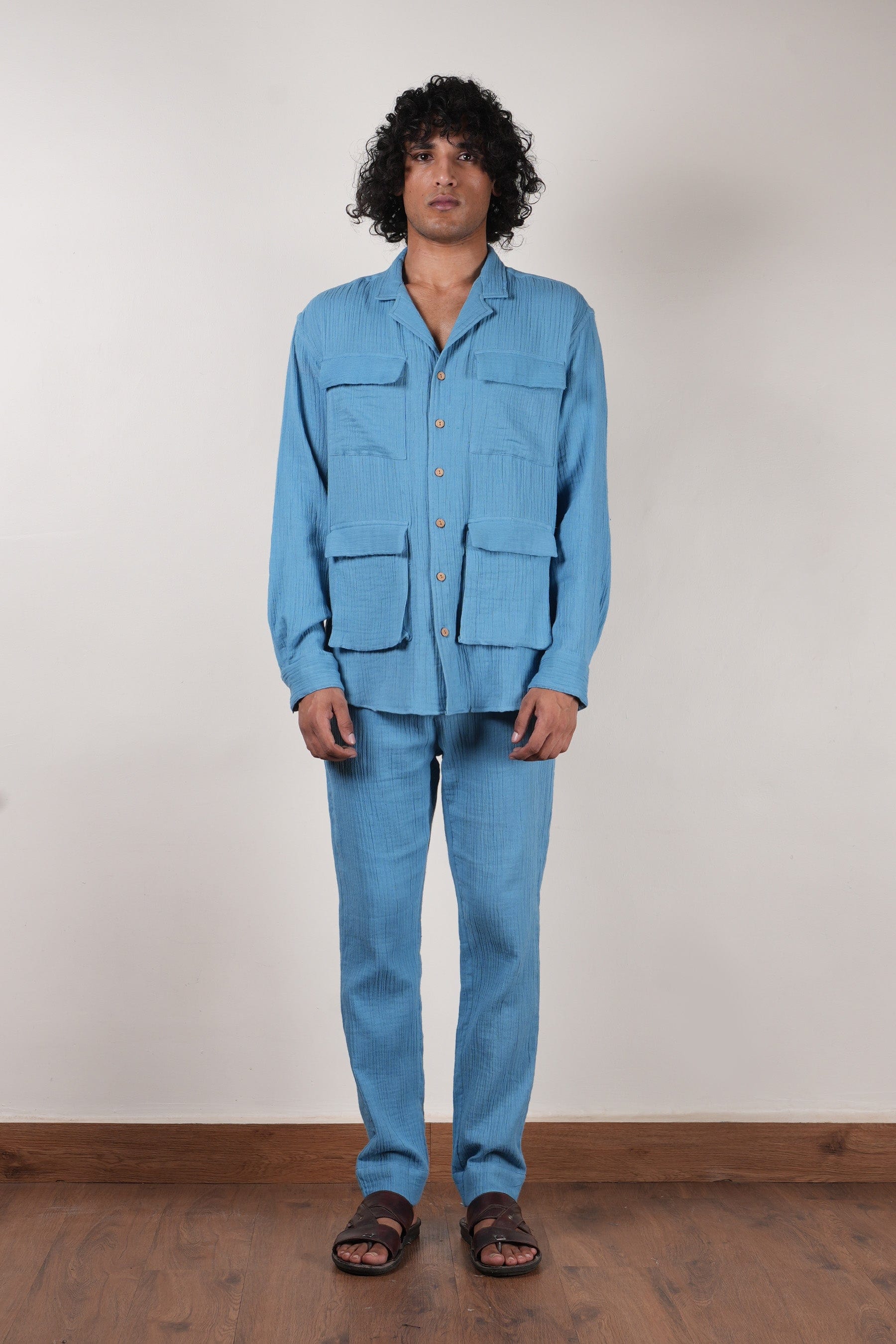 Mati Shirts & Tops Men's Pocket Crush Cotton Blue Shirt