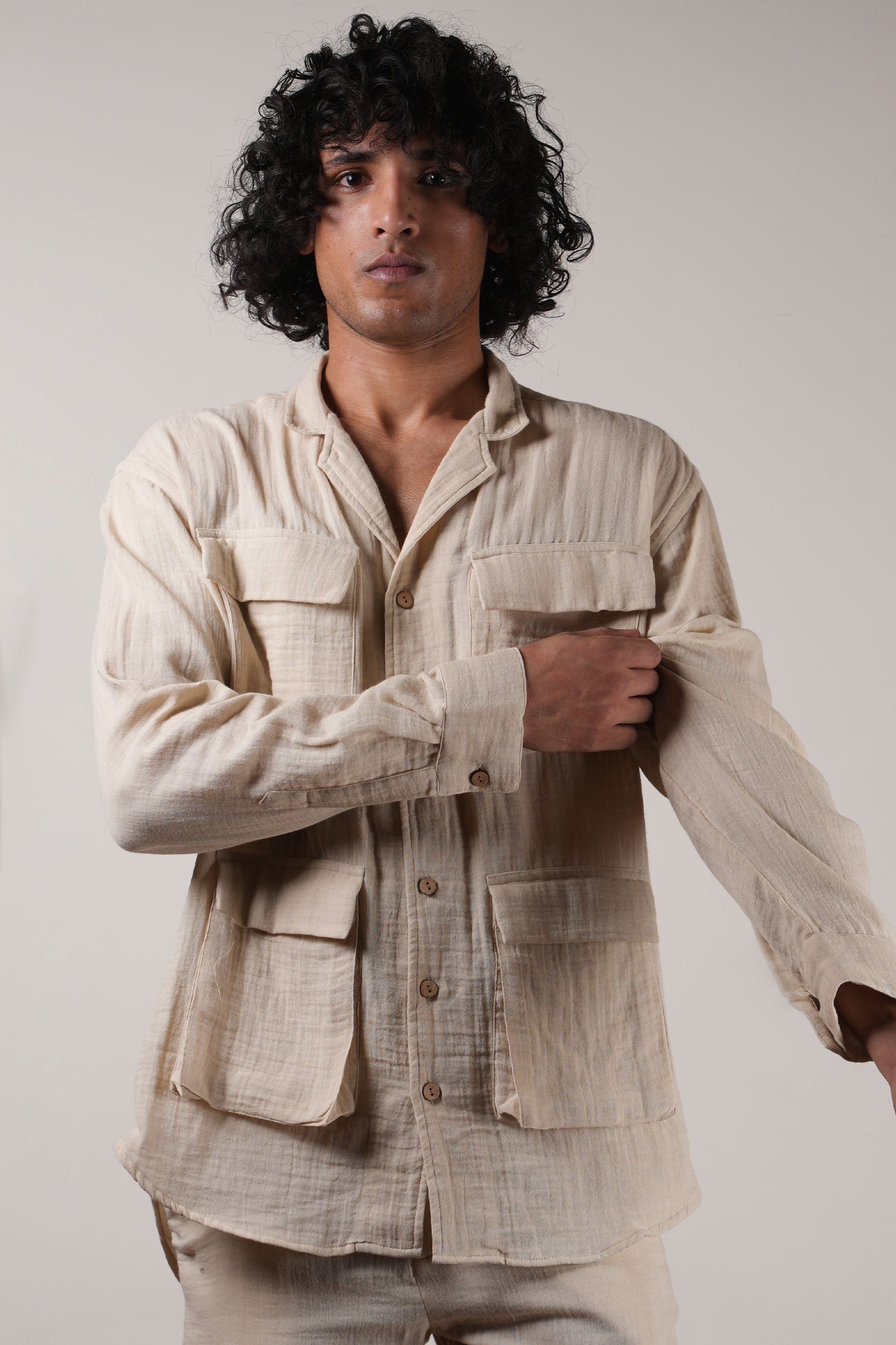 Mati Shirts & Tops Men's Pocket Crush Cotton Cream Shirt