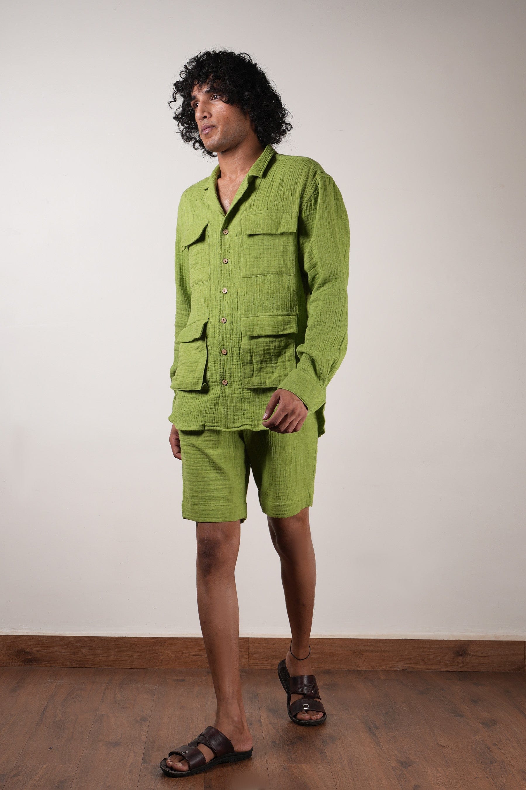 Mati Shirts & Tops Men's Pocket Crush Cotton Green Shirt