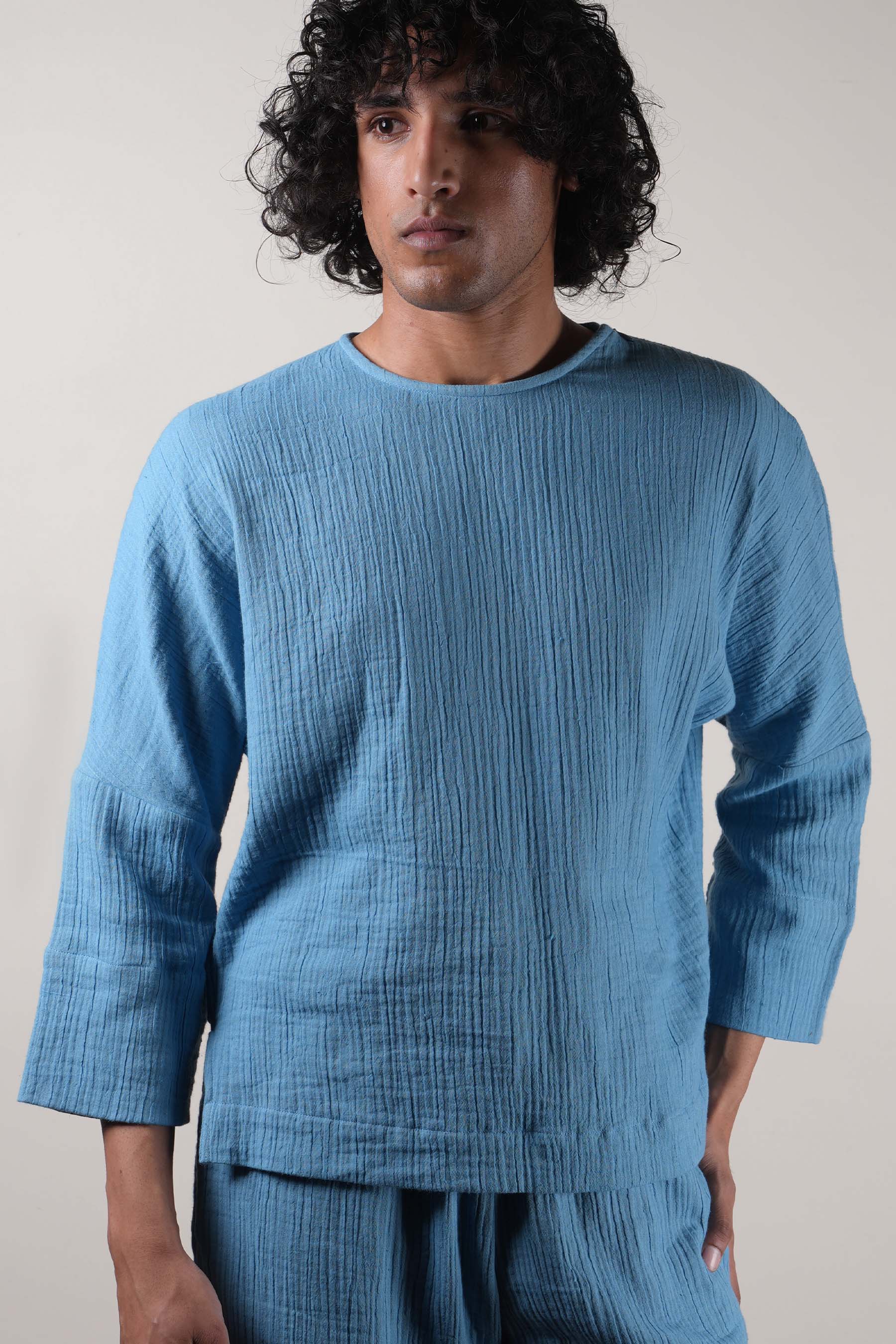 Mati Shirts & Tops S Men's Crush Cotton Blue T-shirt