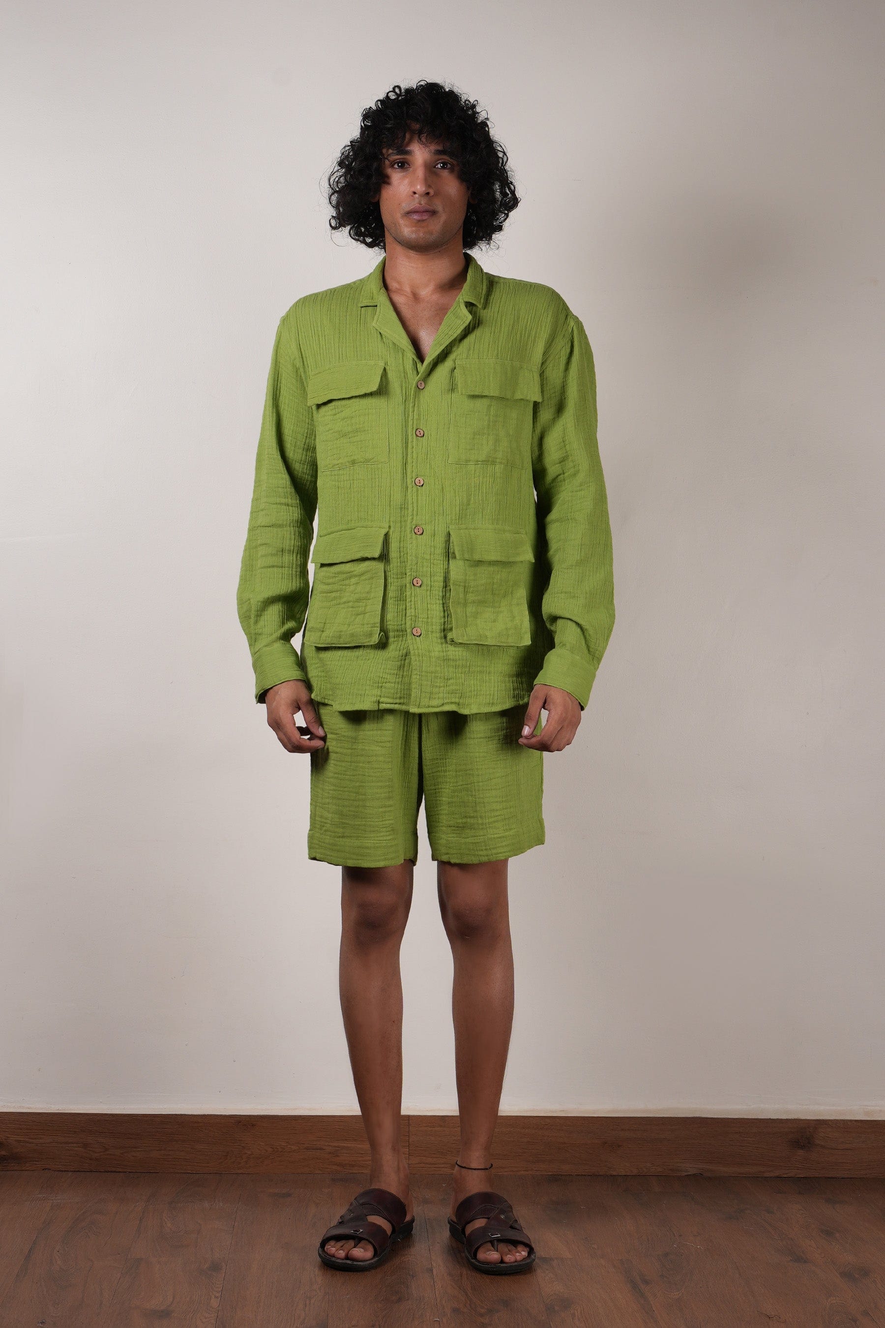 Mati Shirts & Tops S Men's Pocket Crush Cotton Green Shirt