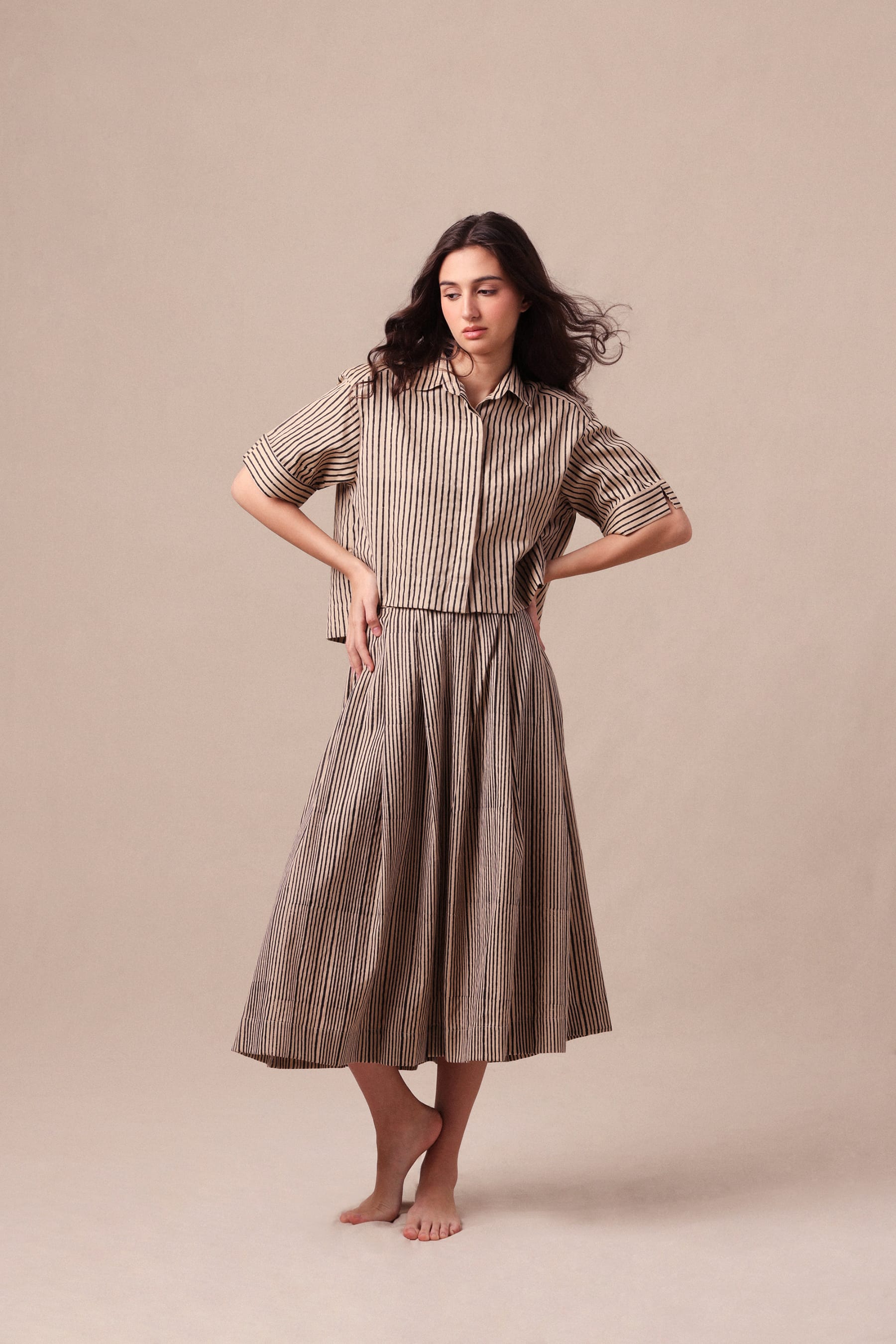 Mati skirts Charcoal Striped Box Pleated Skirt